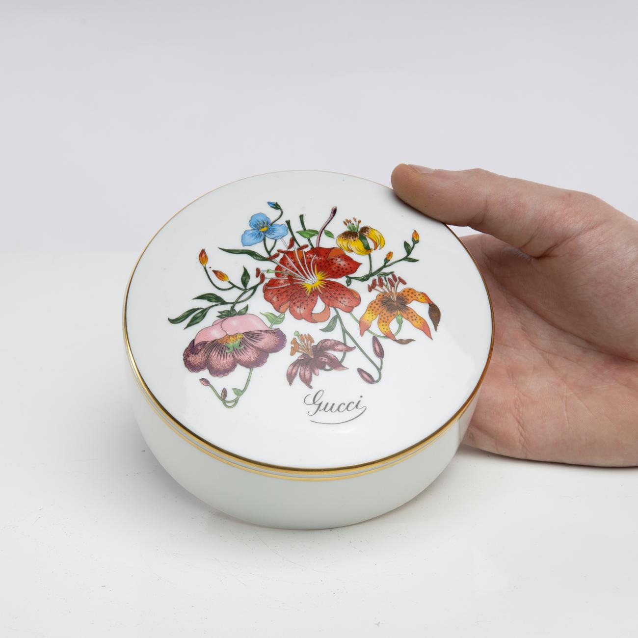 Italian Porcelain Lided Box by Gucci, Decorated with the Flora Motif, Richard Ginori For Sale