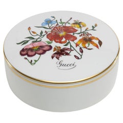 Vintage Porcelain Lided Box by Gucci, Decorated with the Flora Motif, Richard Ginori