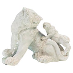 Vintage Porcelain Lion Sculpture