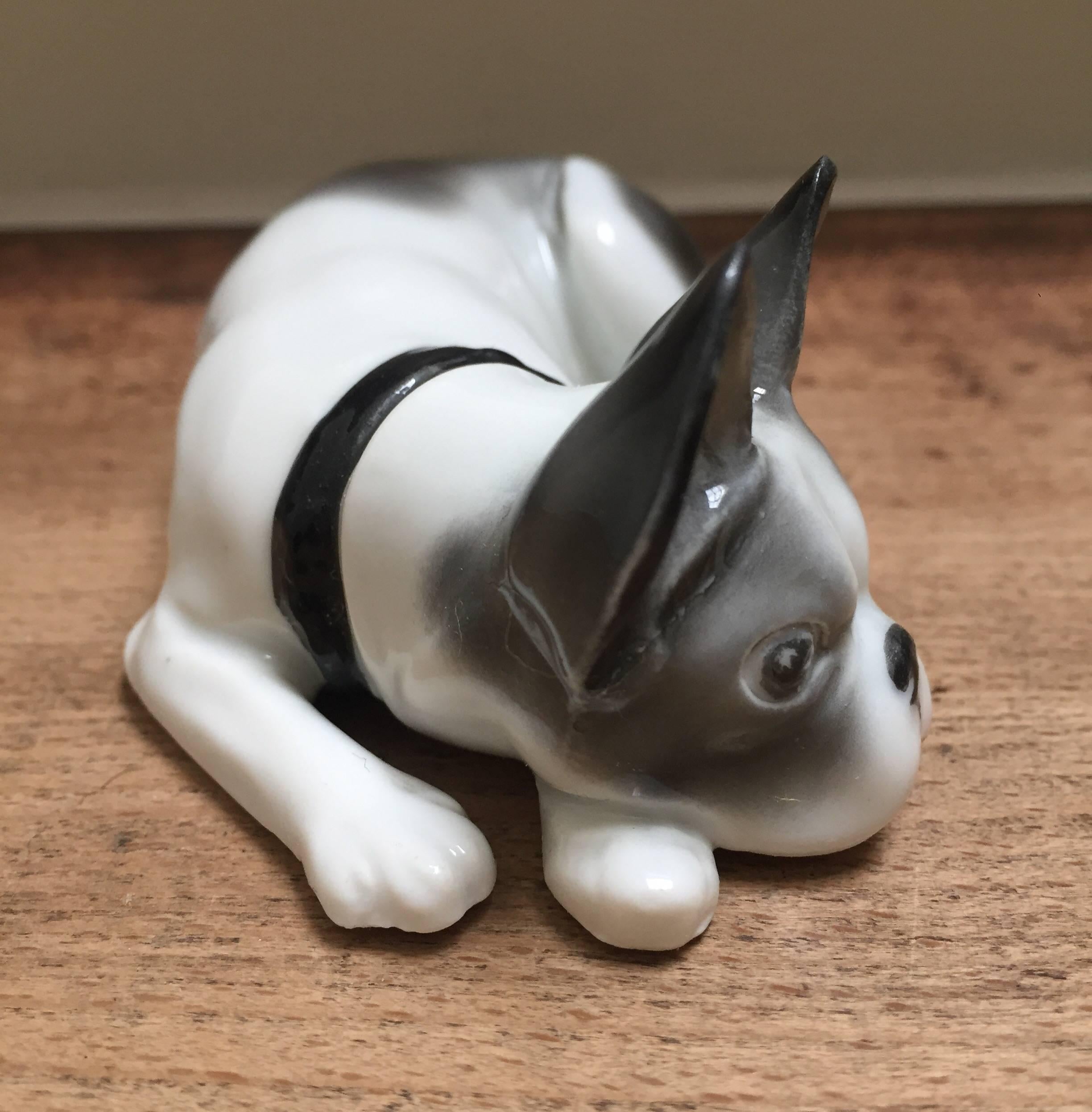Porcelain lying French Bulldog Puppy, Pfeffer Gotha Germany, 1934-1942 2