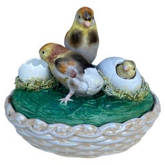 Porcelain Majolica Basket Chicks Circa 1940