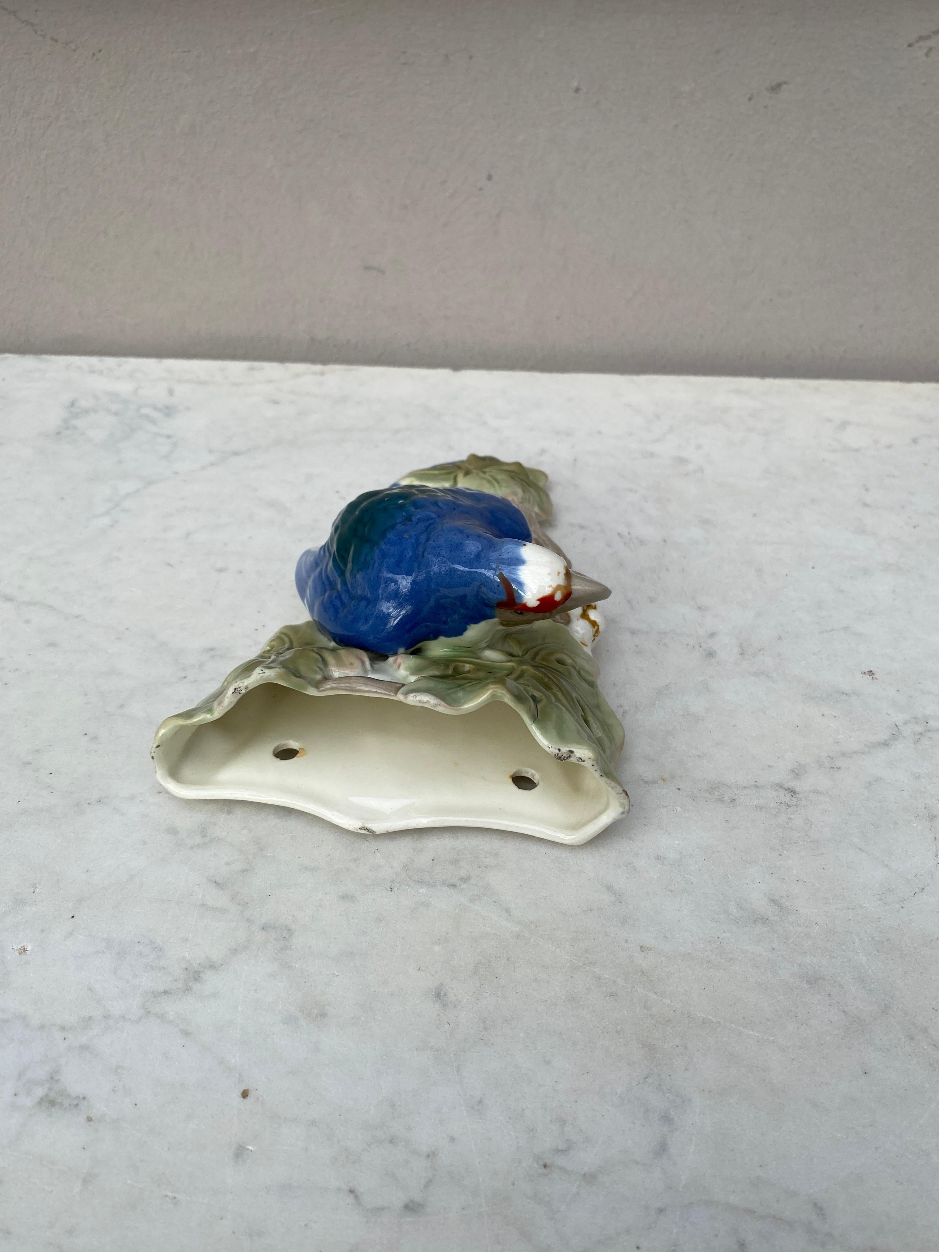 French Porcelain Majolica Parrot Wall Pocket Circa 1920 For Sale