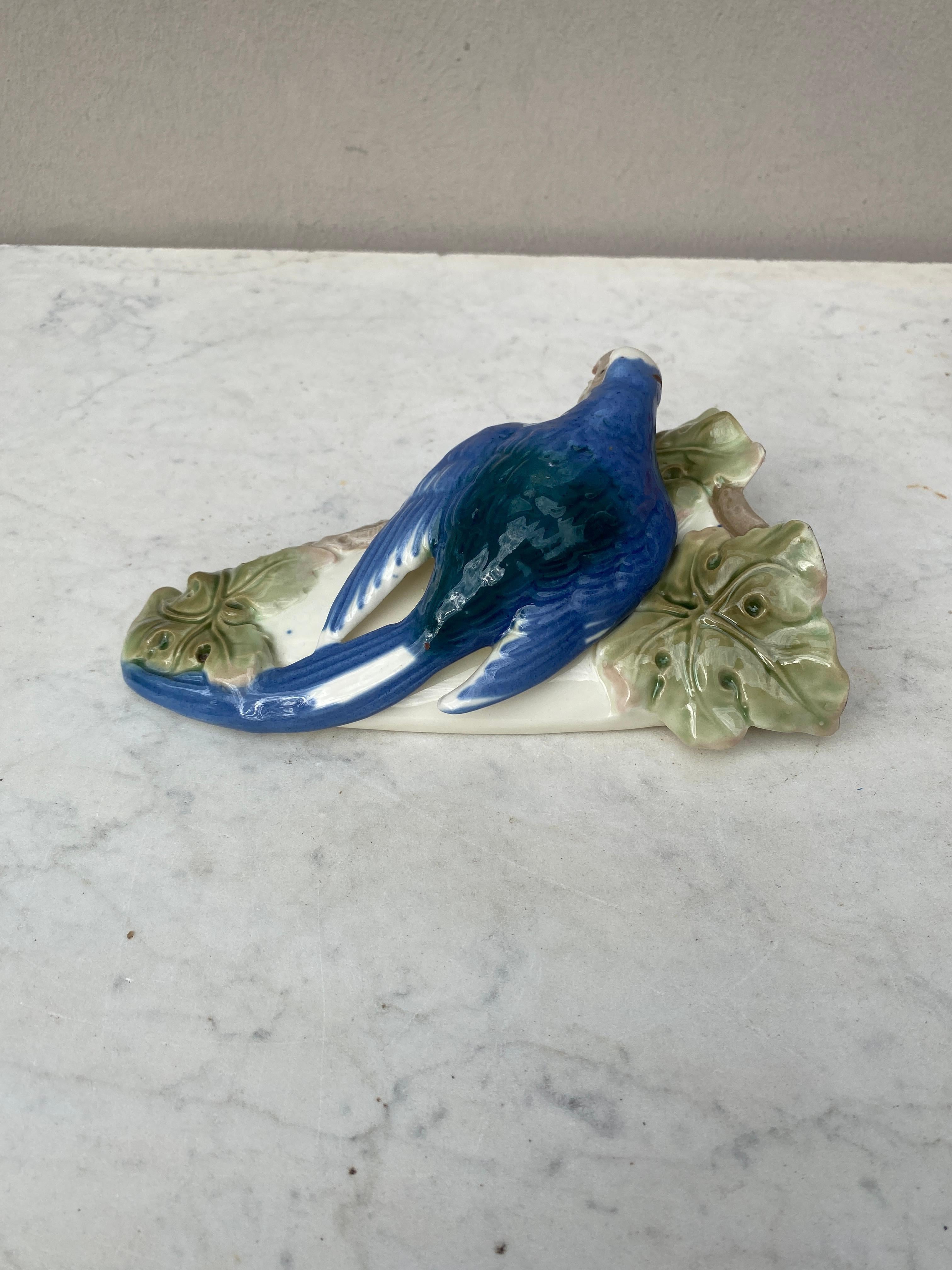 Porcelain Majolica Parrot Wall Pocket Circa 1920 In Good Condition For Sale In Austin, TX