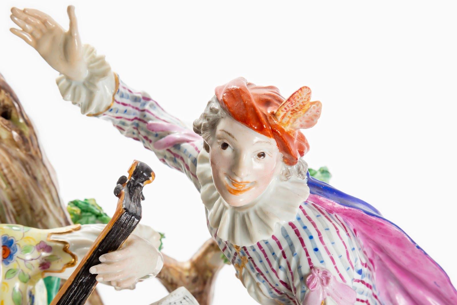19th Century Porcelain Man and Woman Playing Music Under Tree, Germany For Sale