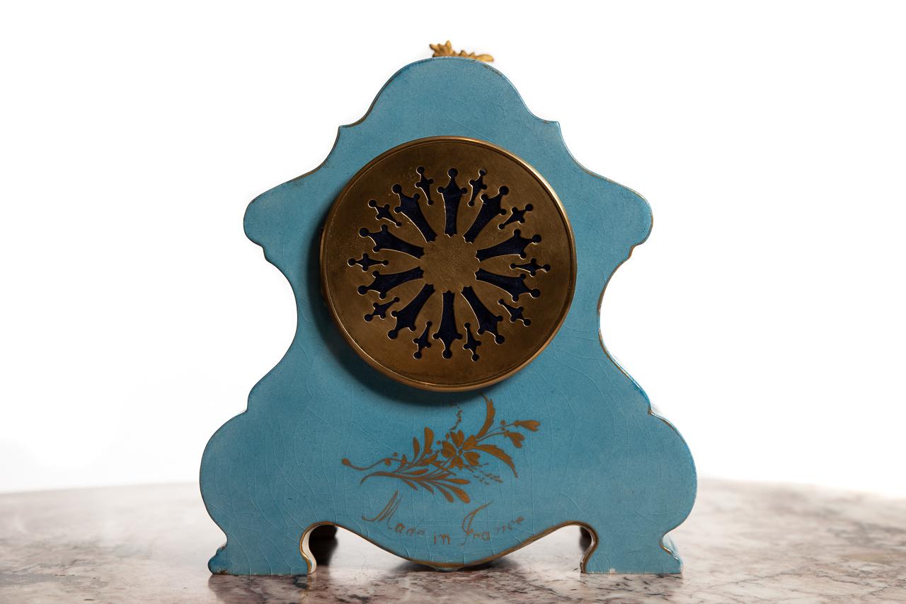 Brass Porcelain Mantle Clock by S Marti of Paris, France, 1889