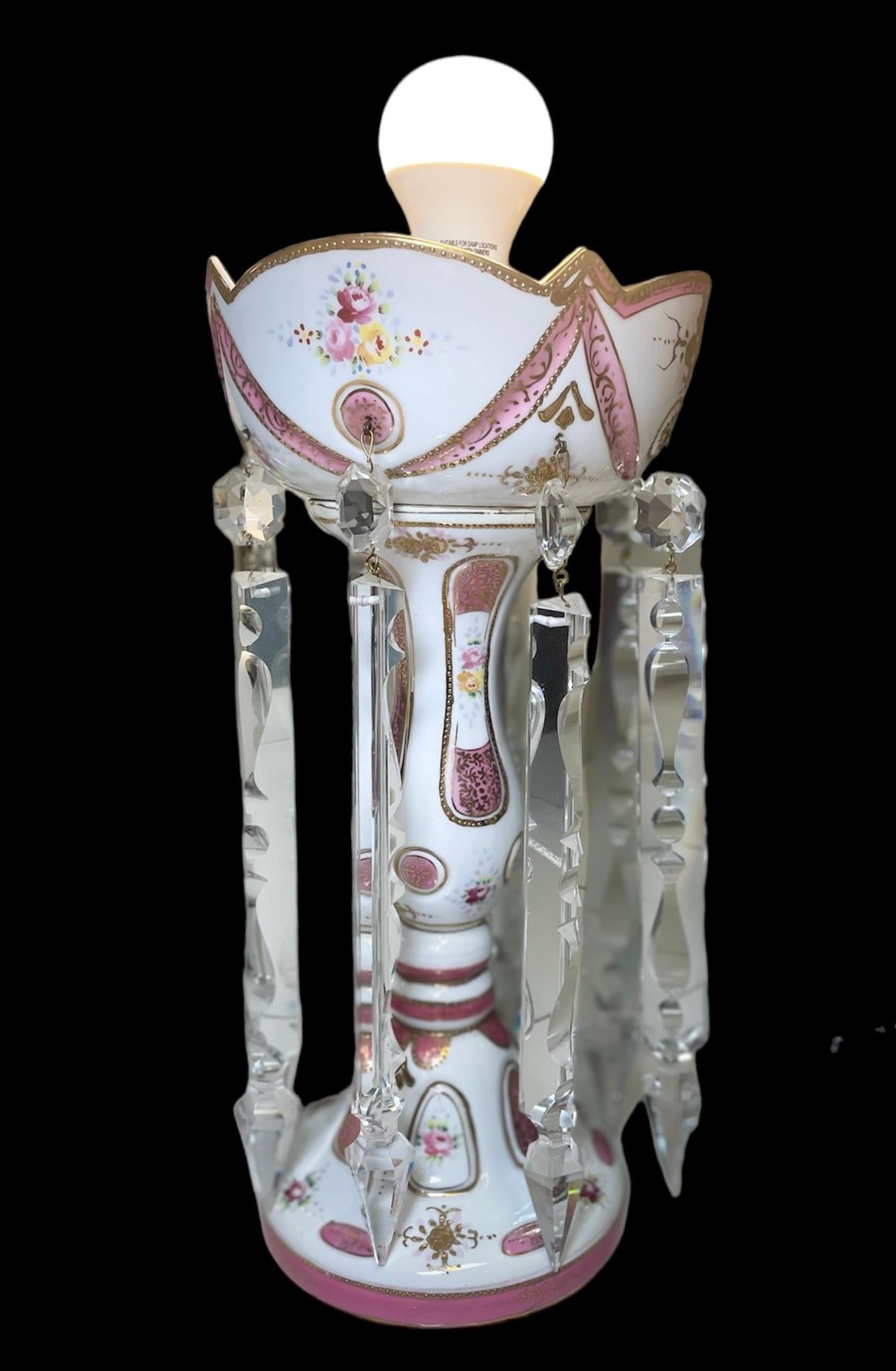Victorian Porcelain Mantle Luster Lamp For Sale