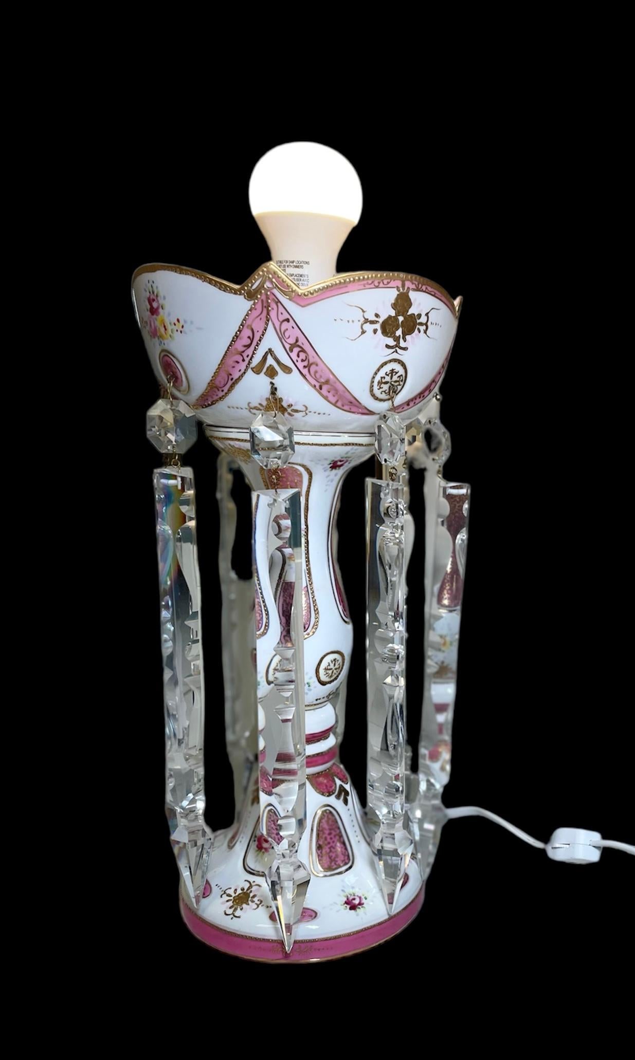 20th Century Porcelain Mantle Luster Lamp For Sale