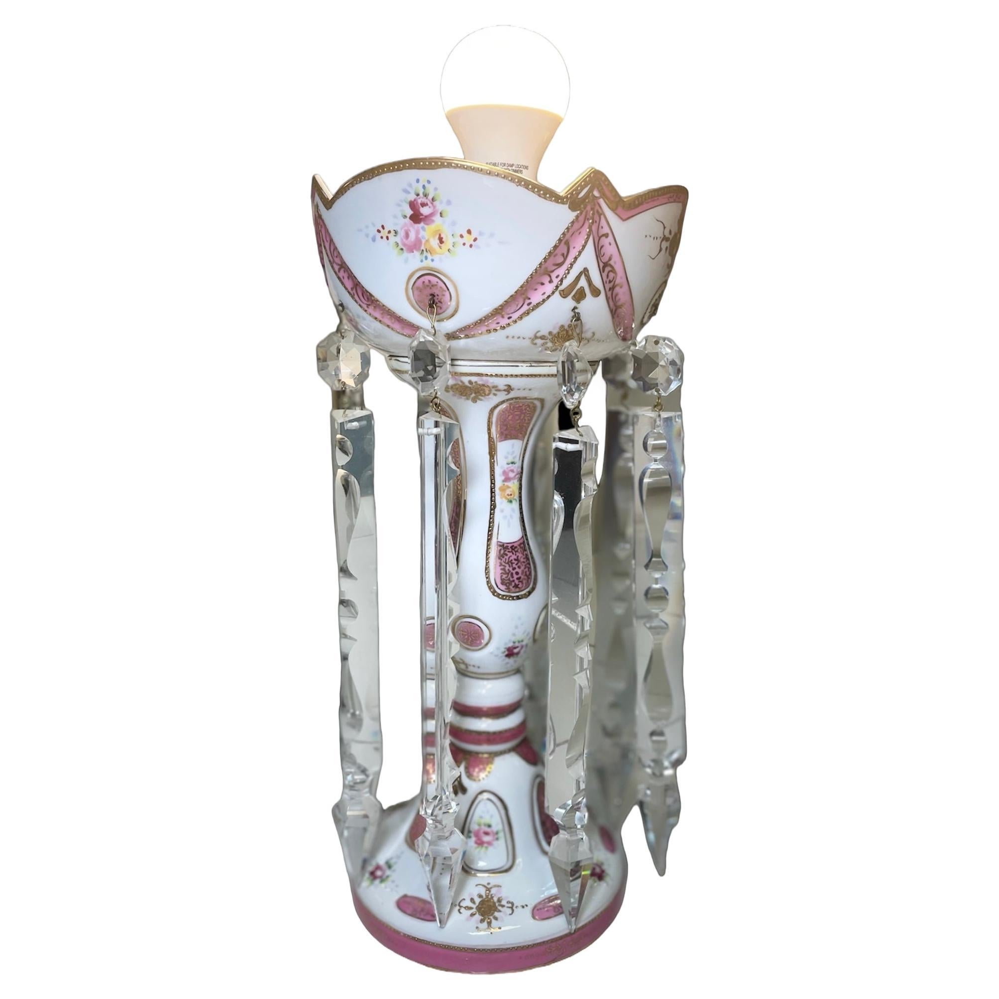 Porcelain Mantle Luster Lamp For Sale