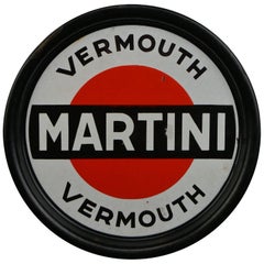 Vintage Porcelain Martini Vermouth Tray, Enamel Advertising Sign, Mid-20th Century