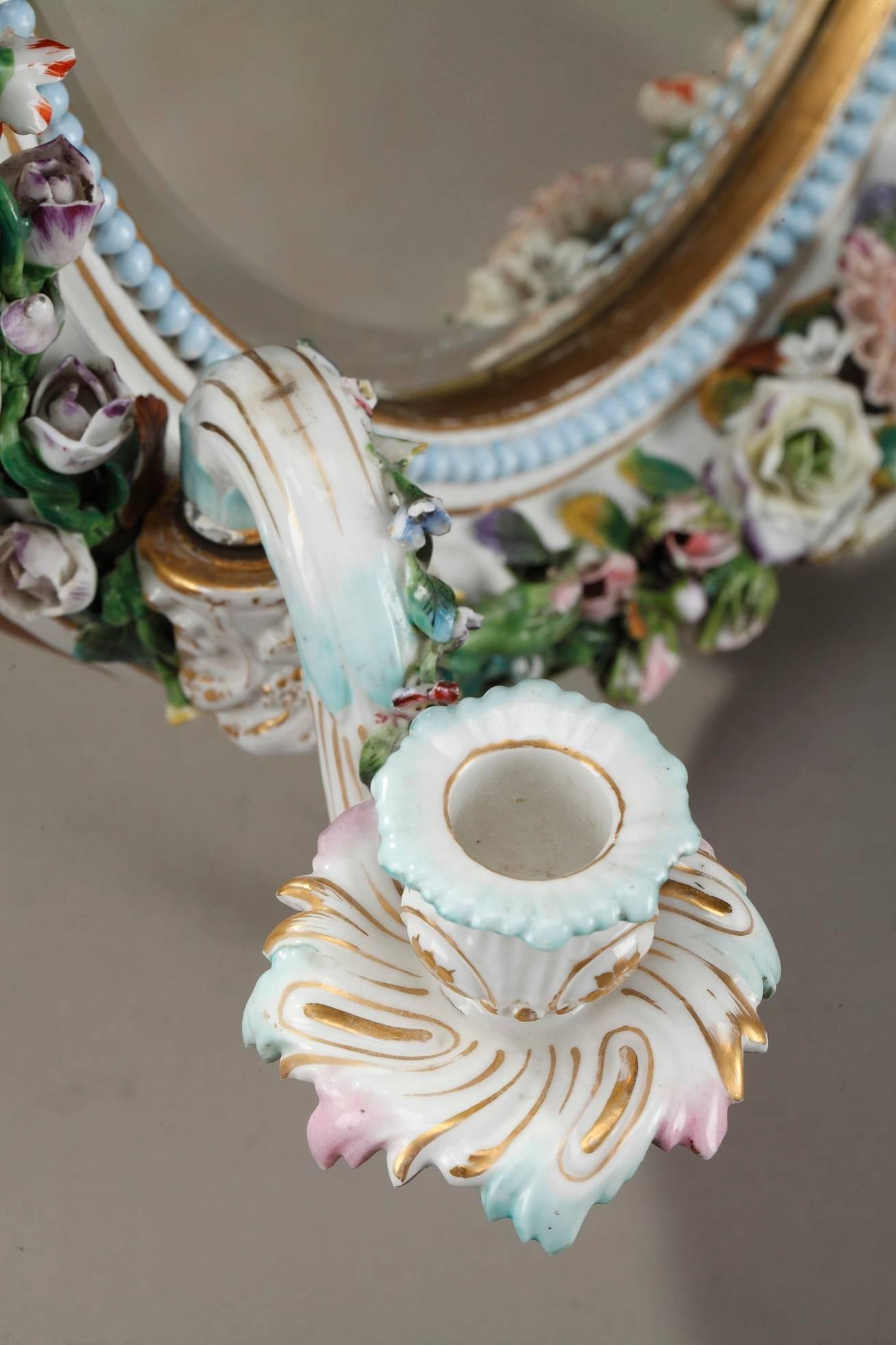 Porcelain Mirror with Barbotine Floral Decoration in Meissen Style 7