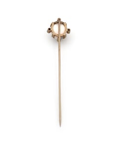 Porcelain natural pearl pin tie in 14k gold, Edwardian tie pin, diamond