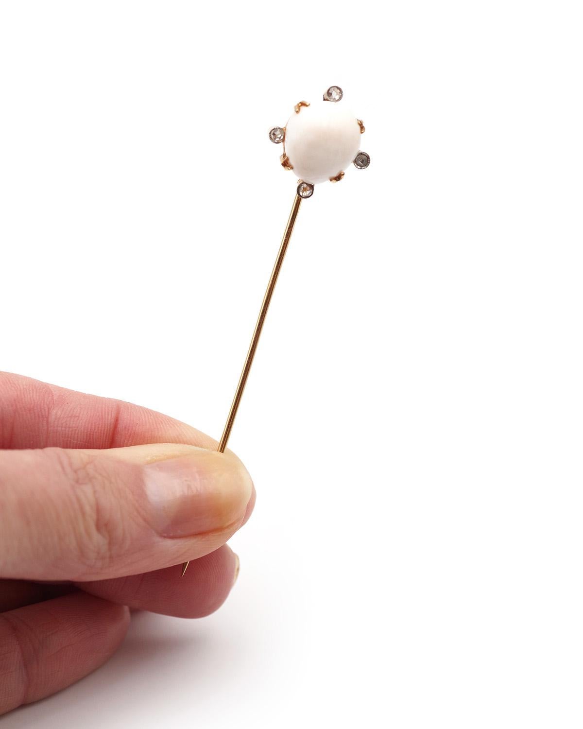 Épingle de cravate en porcelaine et perles naturelles en or 14k, épingle de cravate édouardienne, diamant. Bon état - En vente à PARIS, FR