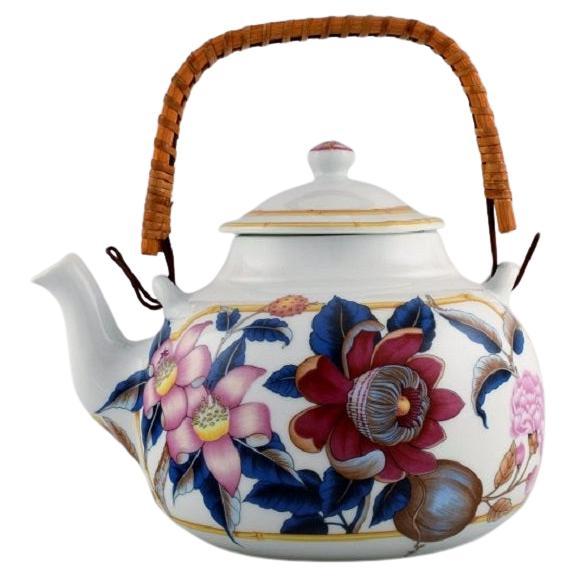 Porcelain of Paris, "Tropical Aurore", Porcelain Teapot with Wicker Handle