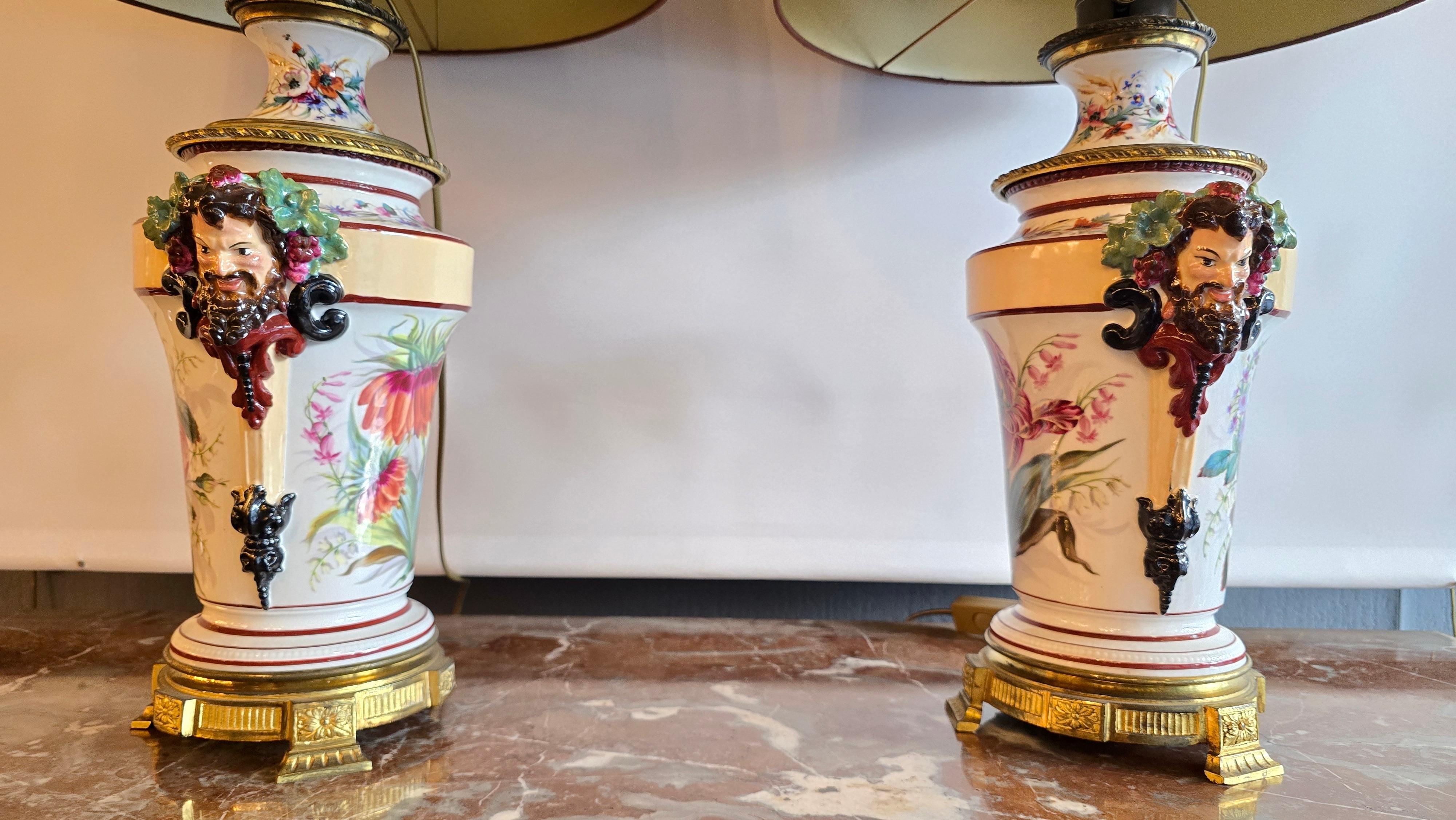Lampes à huile en porcelaine transformées en lampes de table avec masques de Bacchus, vers 1870 en vente 6