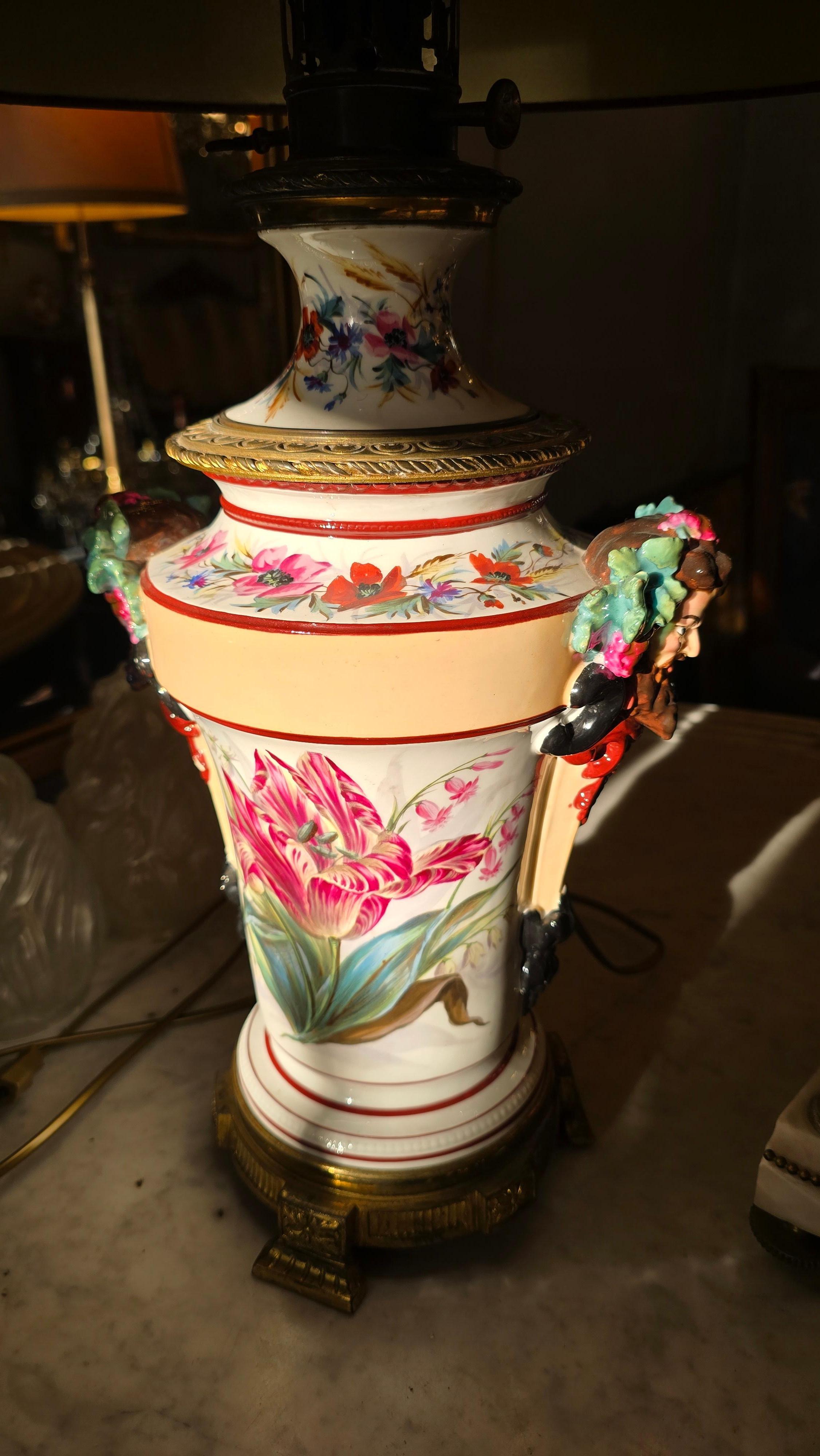 Lampes à huile en porcelaine transformées en lampes de table avec masques de Bacchus, vers 1870 en vente 11