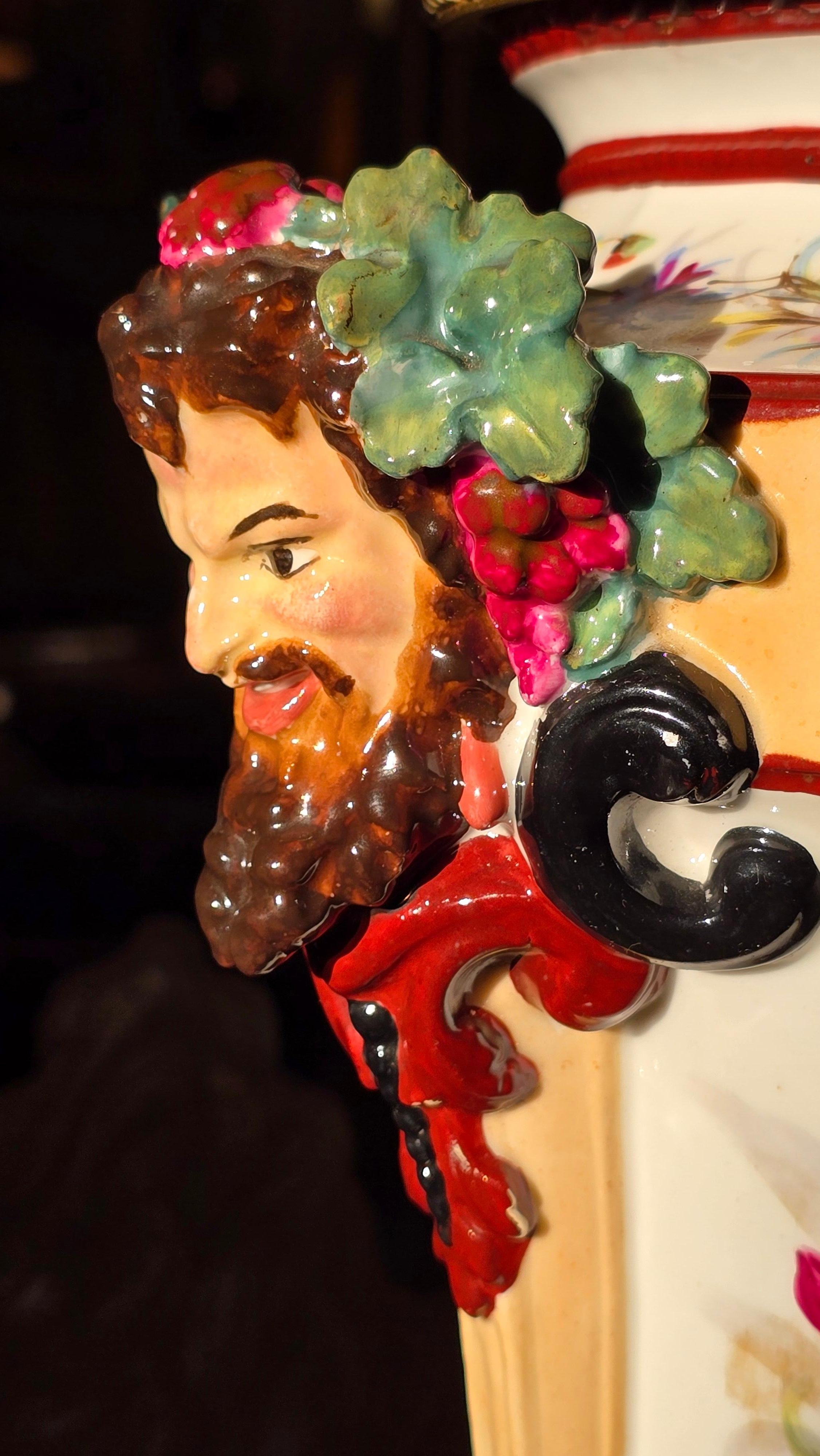 Lampes à huile en porcelaine transformées en lampes de table avec masques de Bacchus, vers 1870 en vente 12