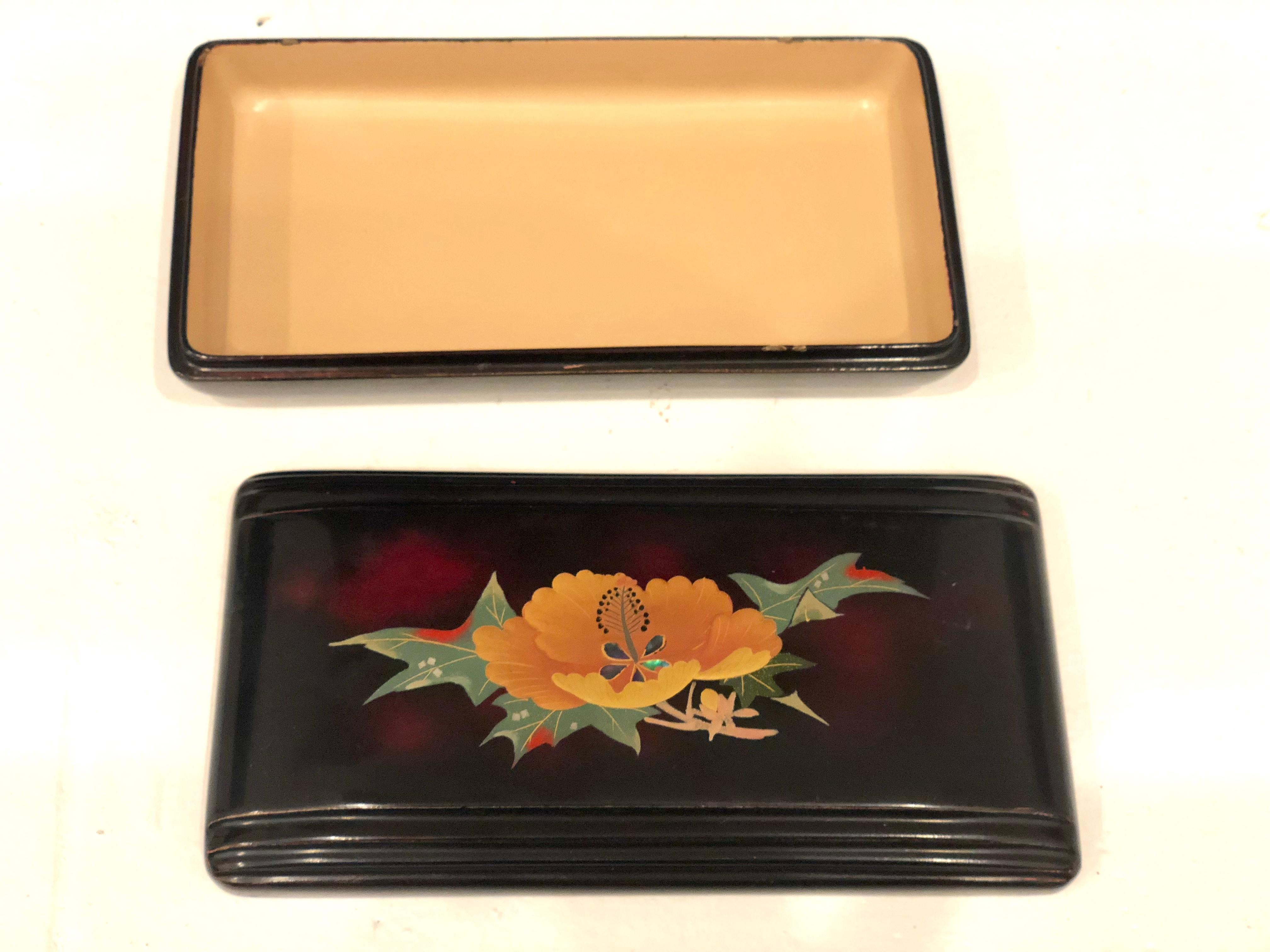 Japanese Porcelain on Metal Fine Chinoiserie Occupied Japan Art Deco Box For Sale