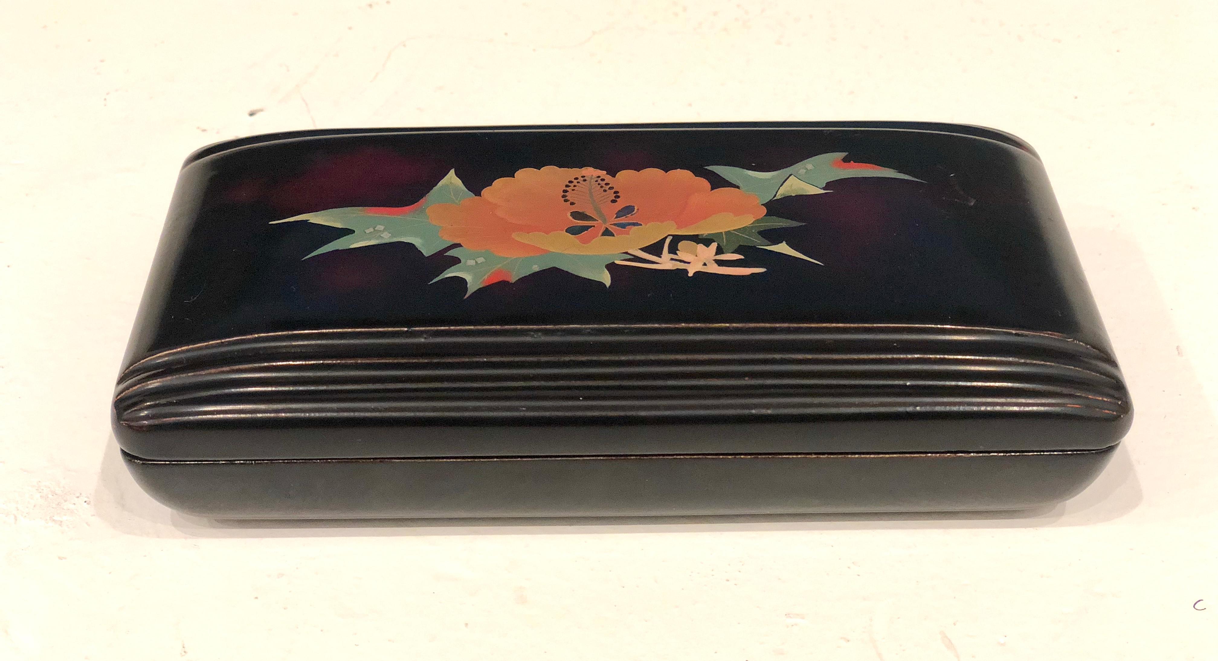 20th Century Porcelain on Metal Fine Chinoiserie Occupied Japan Art Deco Box For Sale