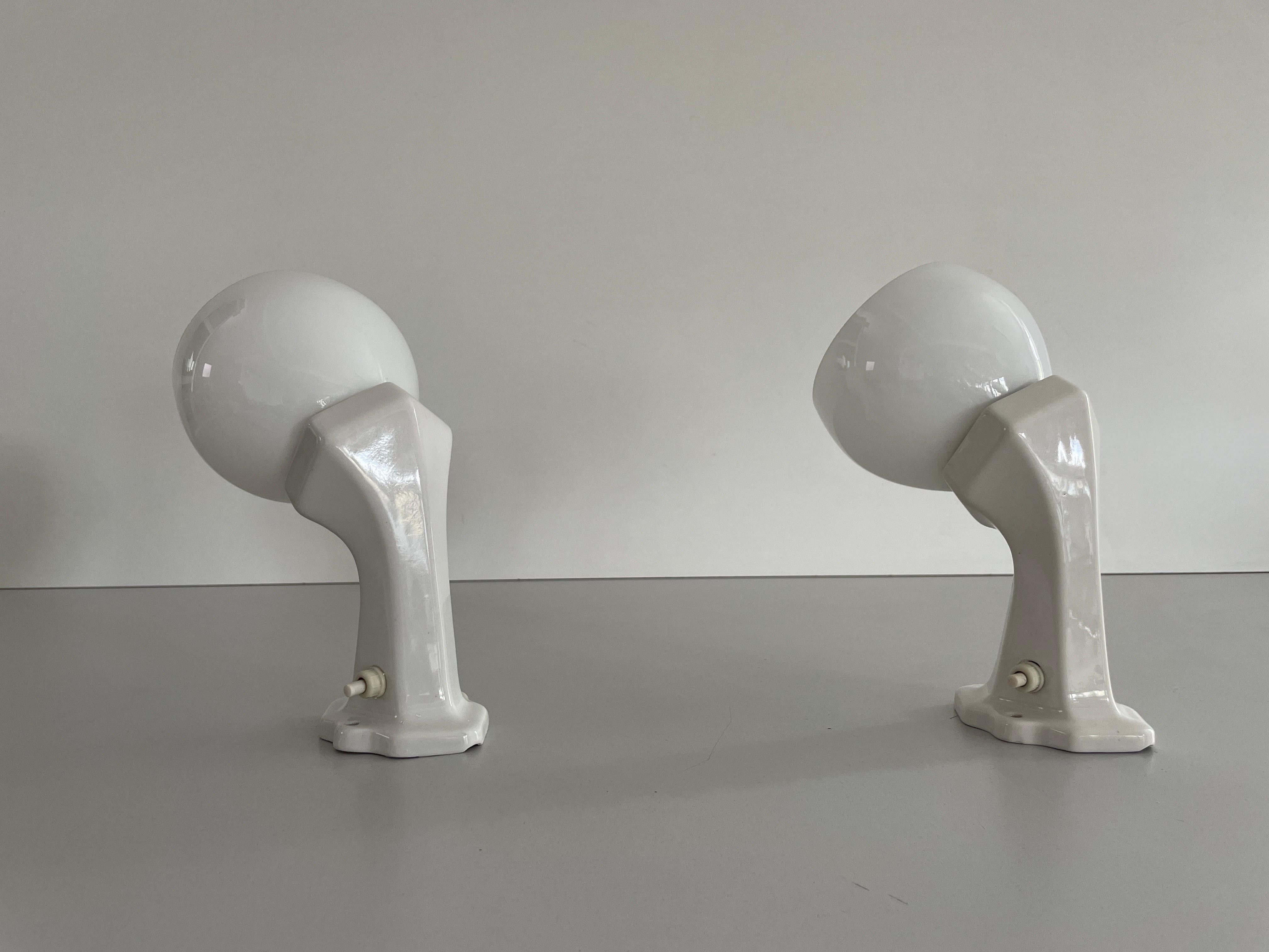 Apliques de baño de porcelana y cristal opalino, años 60, Italia Italiano en venta