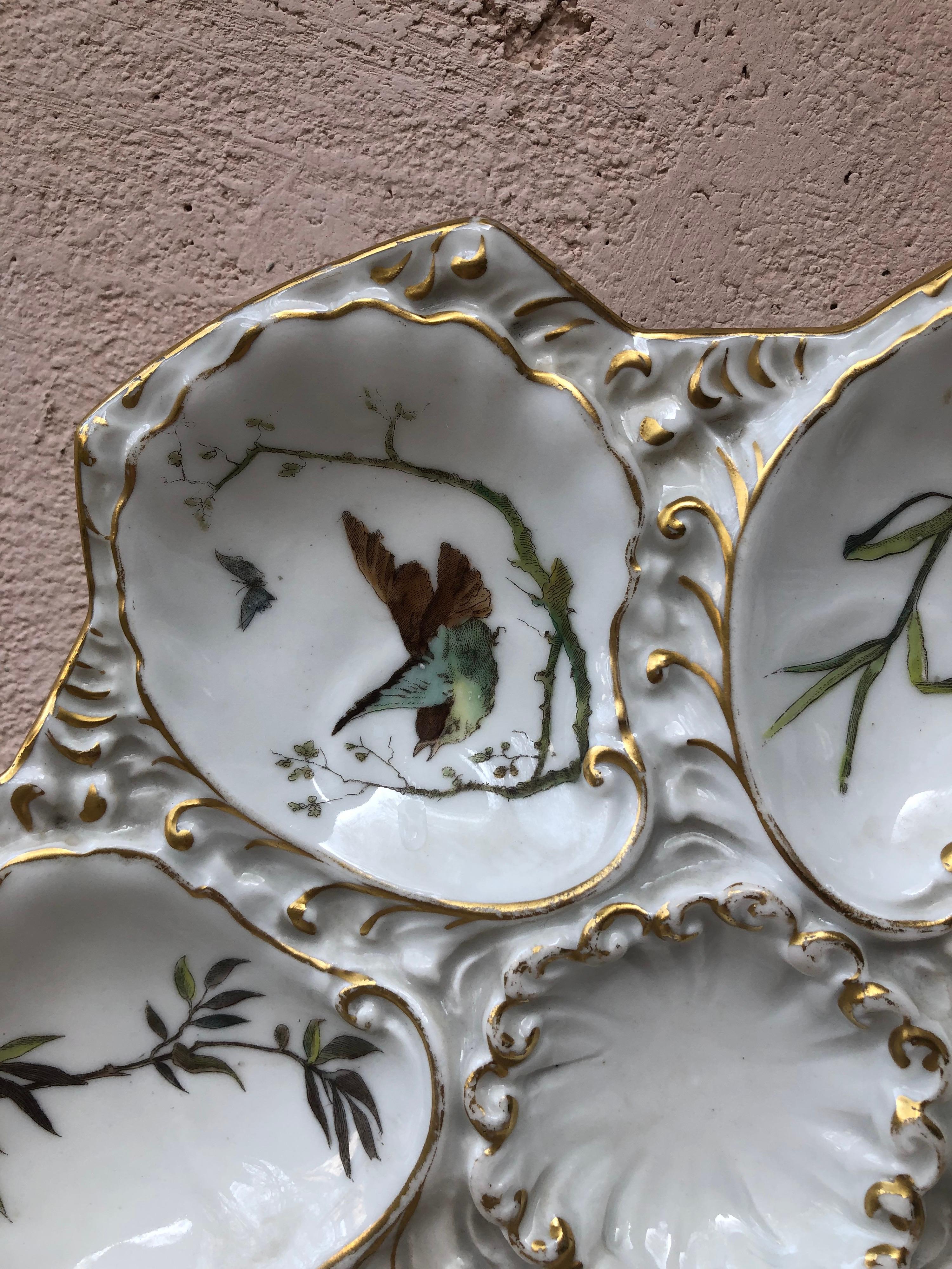 Aesthetic Movement Porcelain Oyster Plate Limoges with Birds Circa 1900