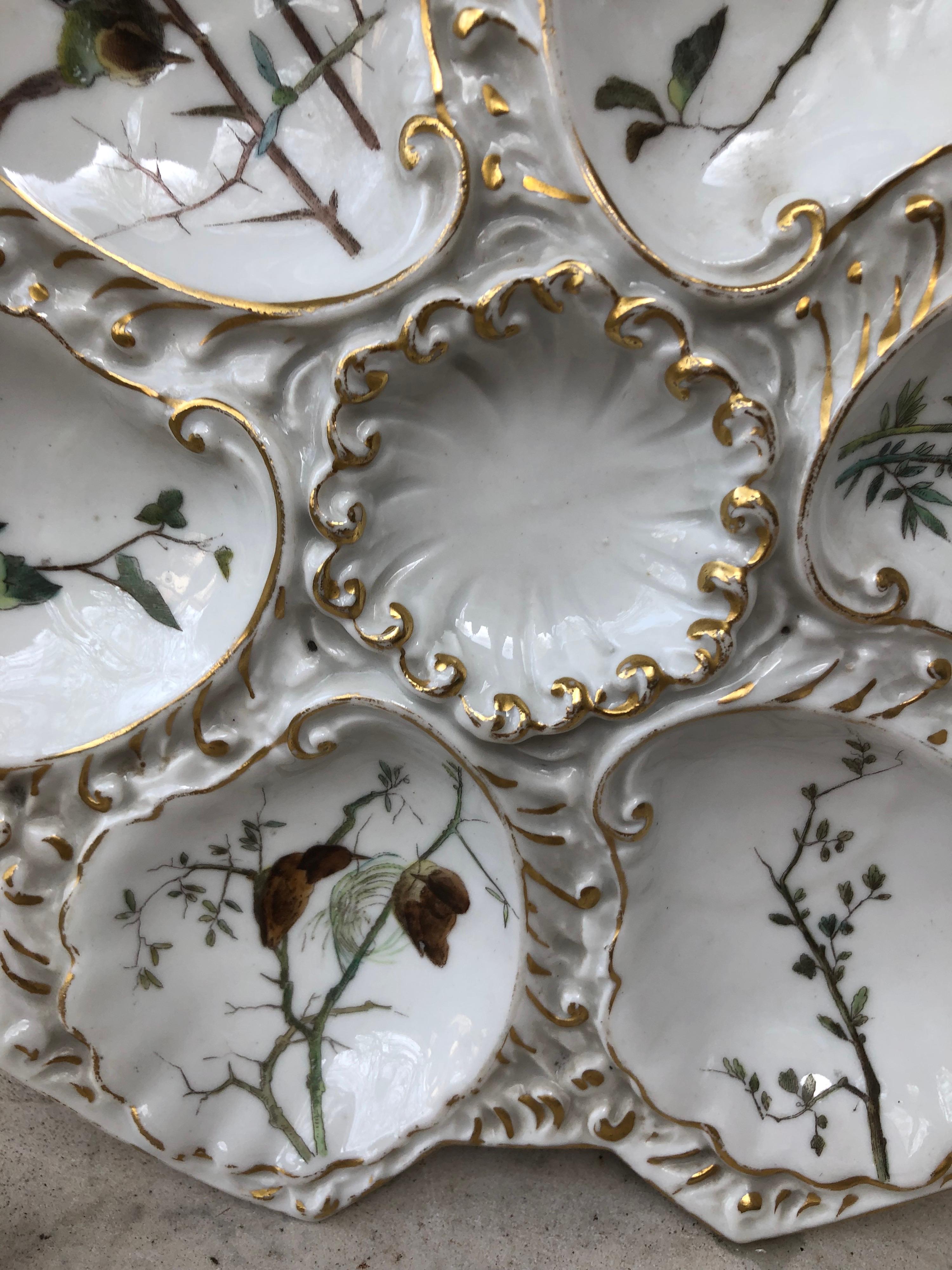 Aesthetic Movement Porcelain Oyster Plate Limoges With Birds, Circa 1900