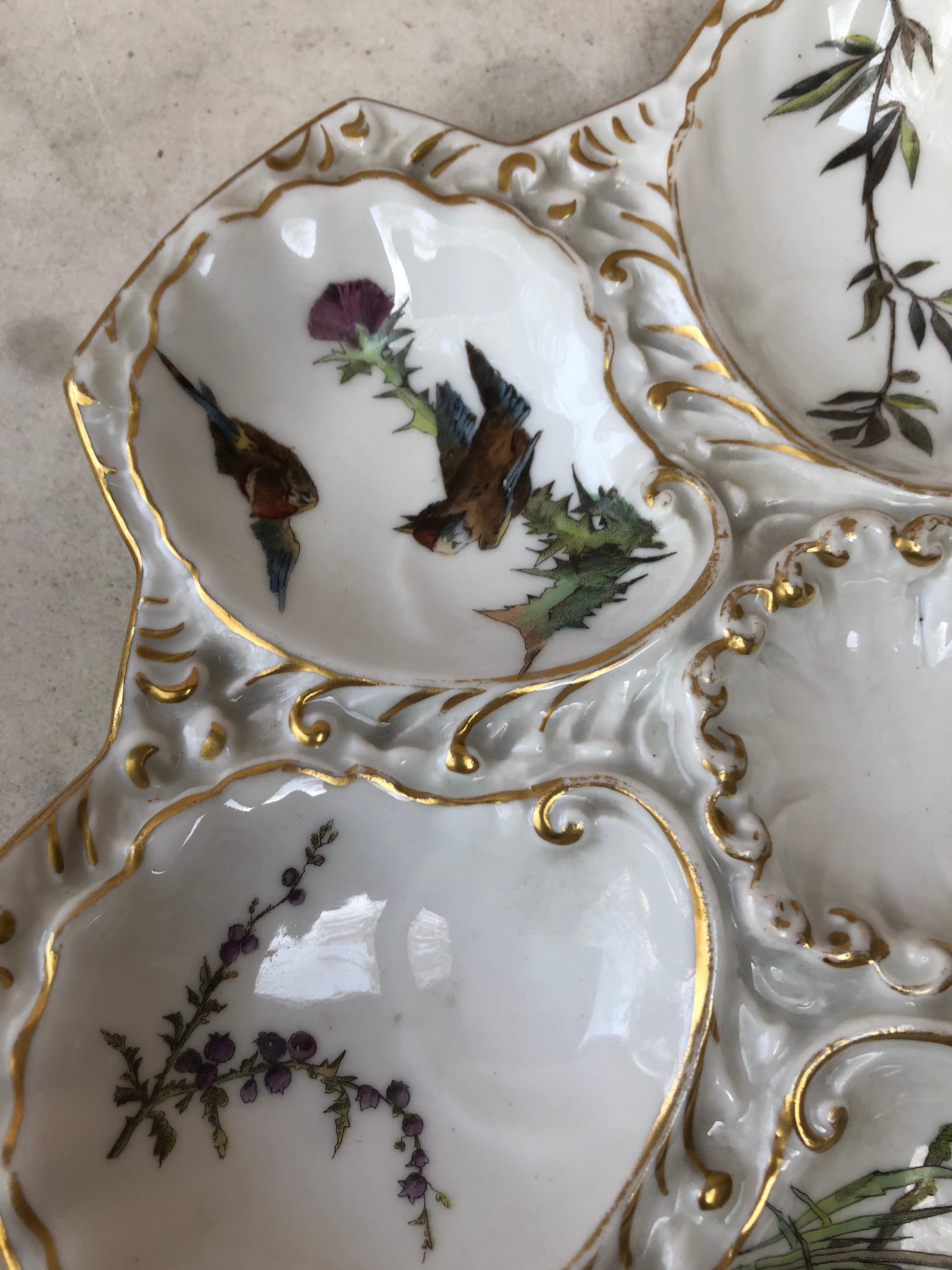 French Porcelain Oyster Plate Limoges with Birds Circa 1900