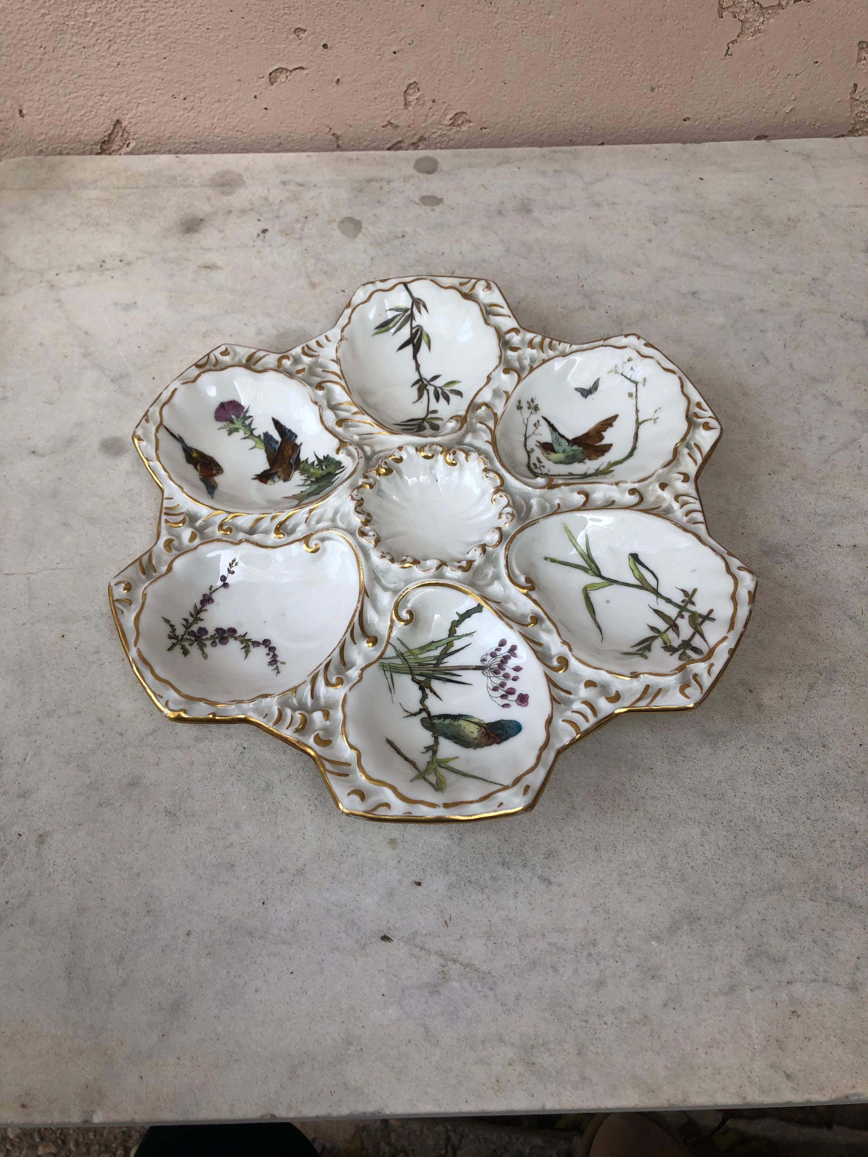 Porcelain Oyster Plate Limoges with Birds Circa 1900 In Good Condition In Austin, TX