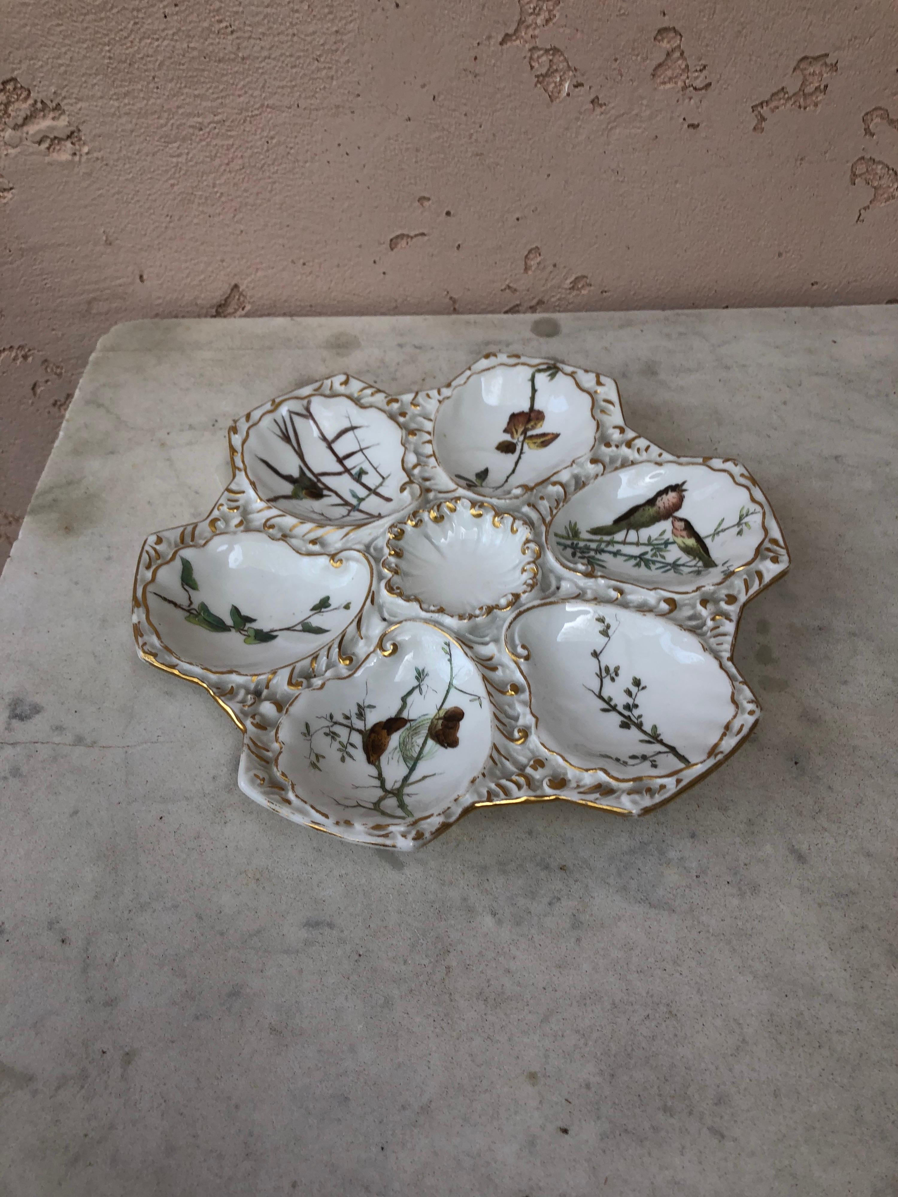 Porcelain Oyster Plate Limoges With Birds, Circa 1900 In Good Condition In Austin, TX