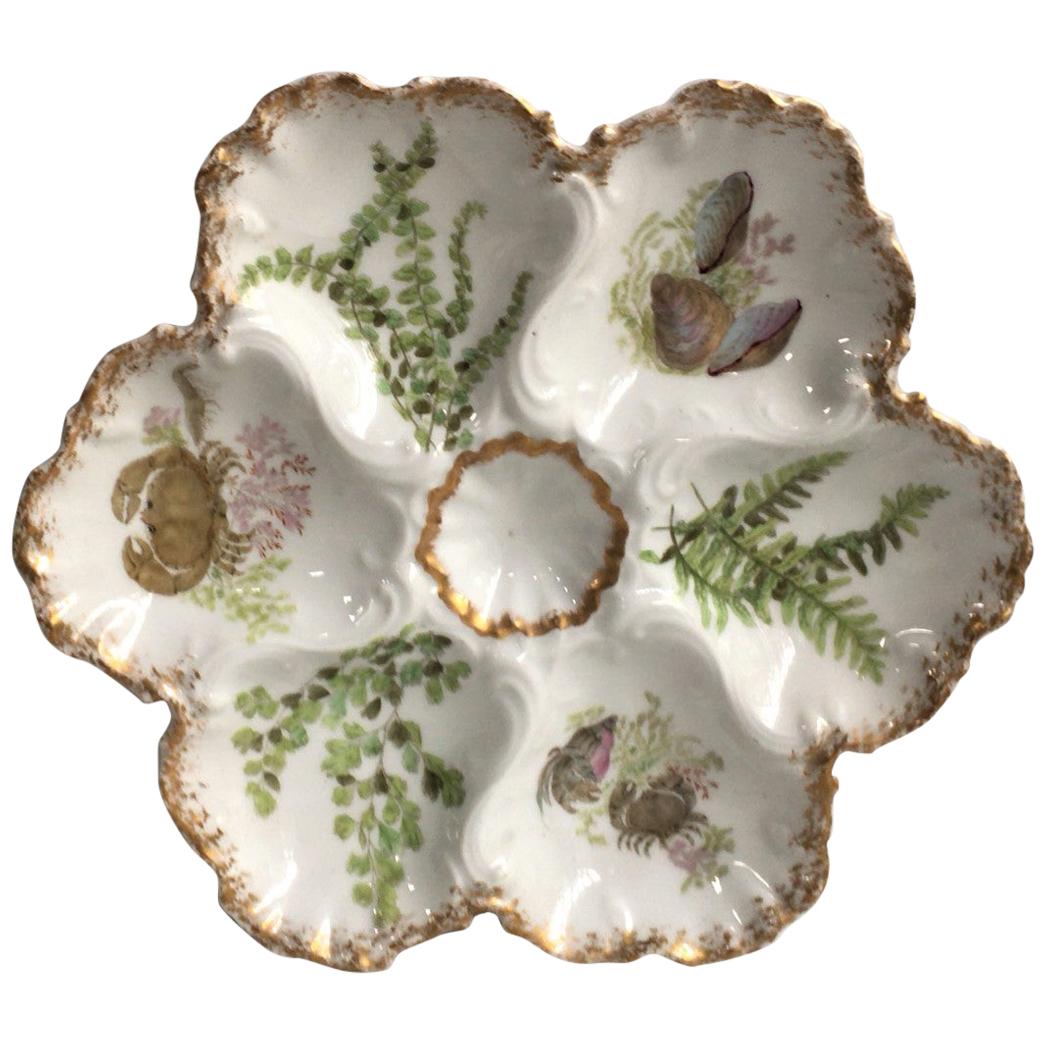 Porcelain Oyster Plate with Seaweeds and Crabs Limoges, circa 1900