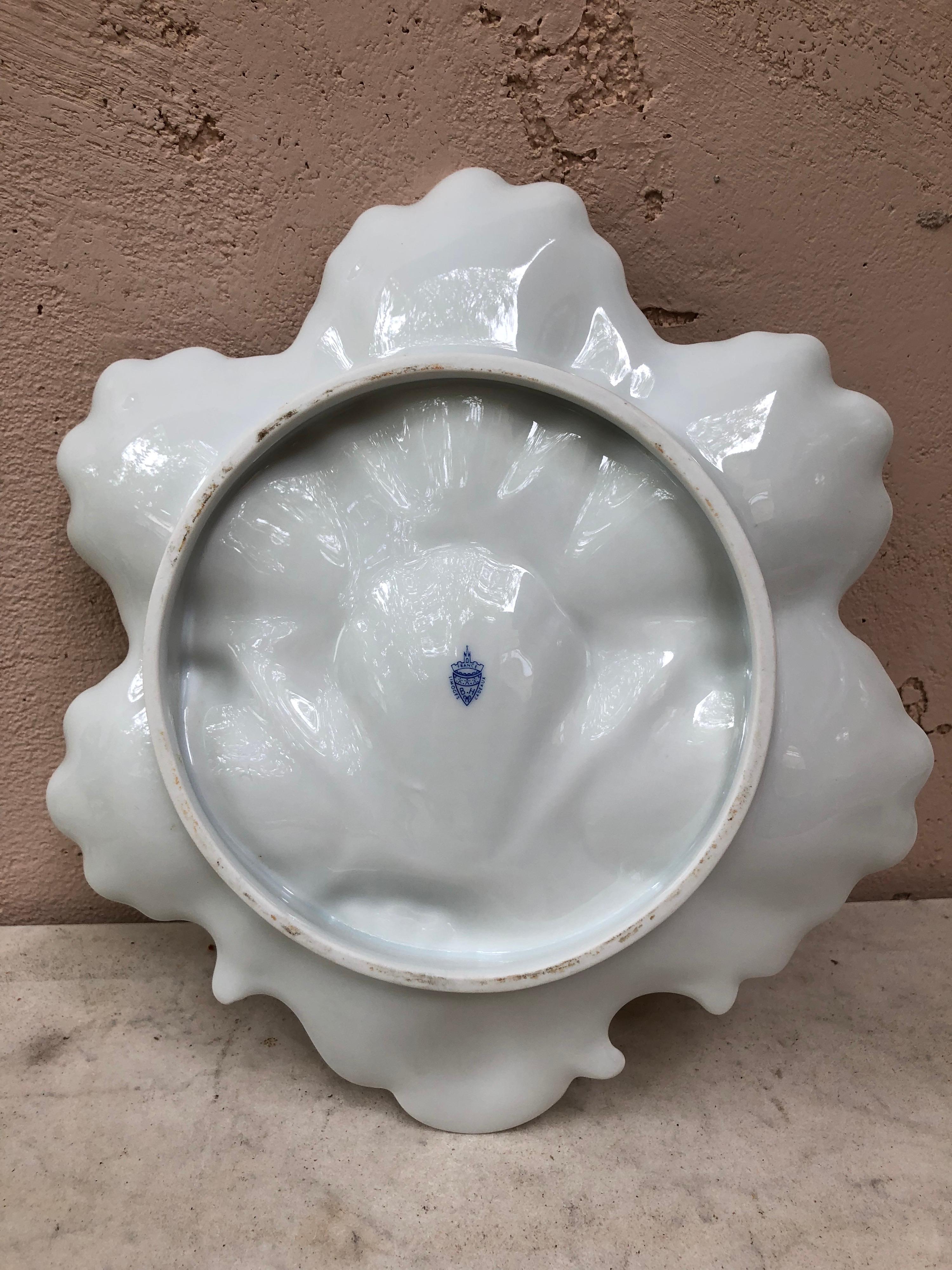 Early 20th Century Porcelain Oyster Plate with Seaweeds Limoges, circa 1900 For Sale