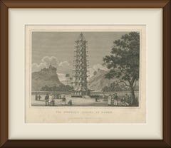 Porcelain Pagoda at Nankin, Nanjing, China, Antique Engraving, circa 1825