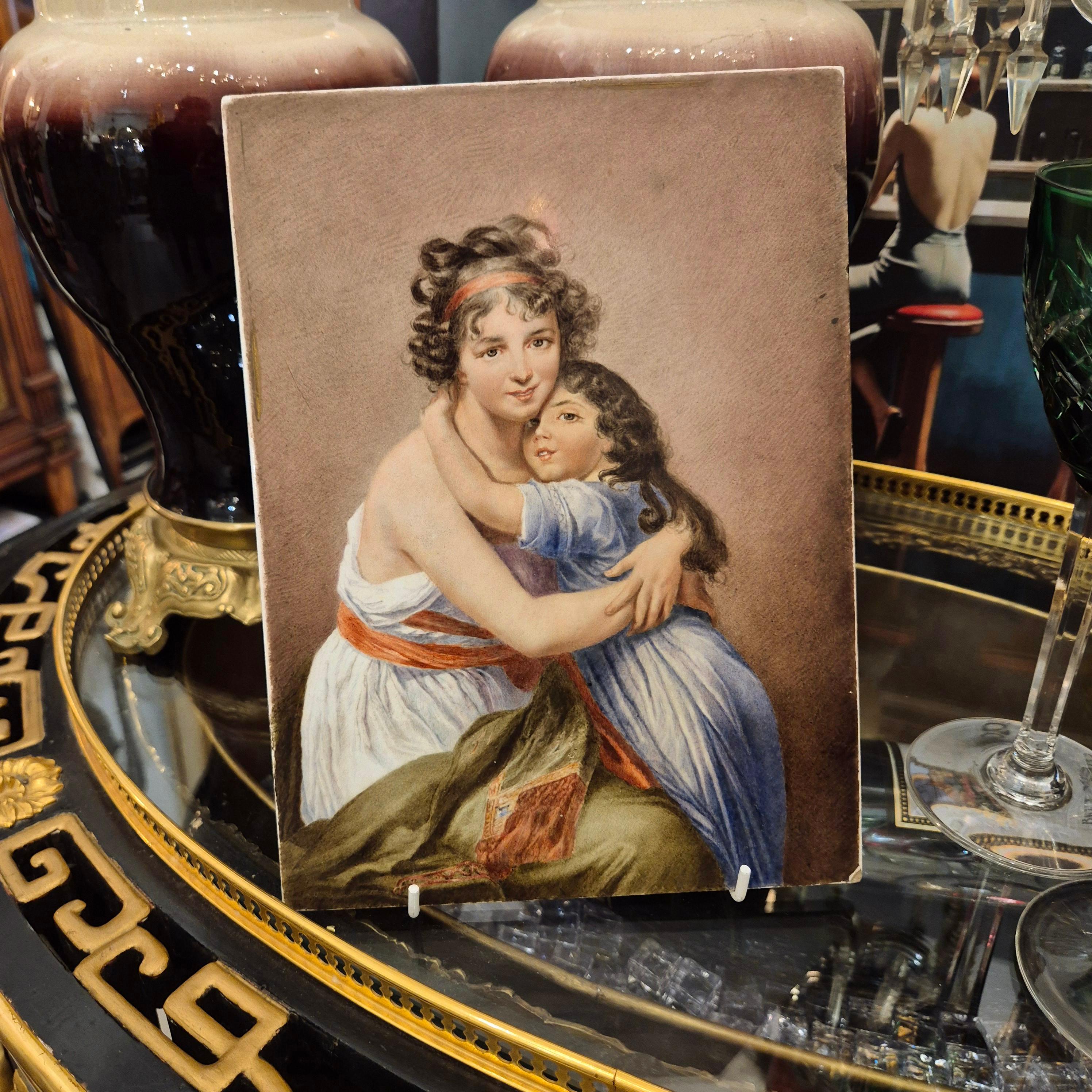 Napoléon III Tableau en porcelaine représentant Madame Vigée Le Brun et sa fille, 19e siècle en vente