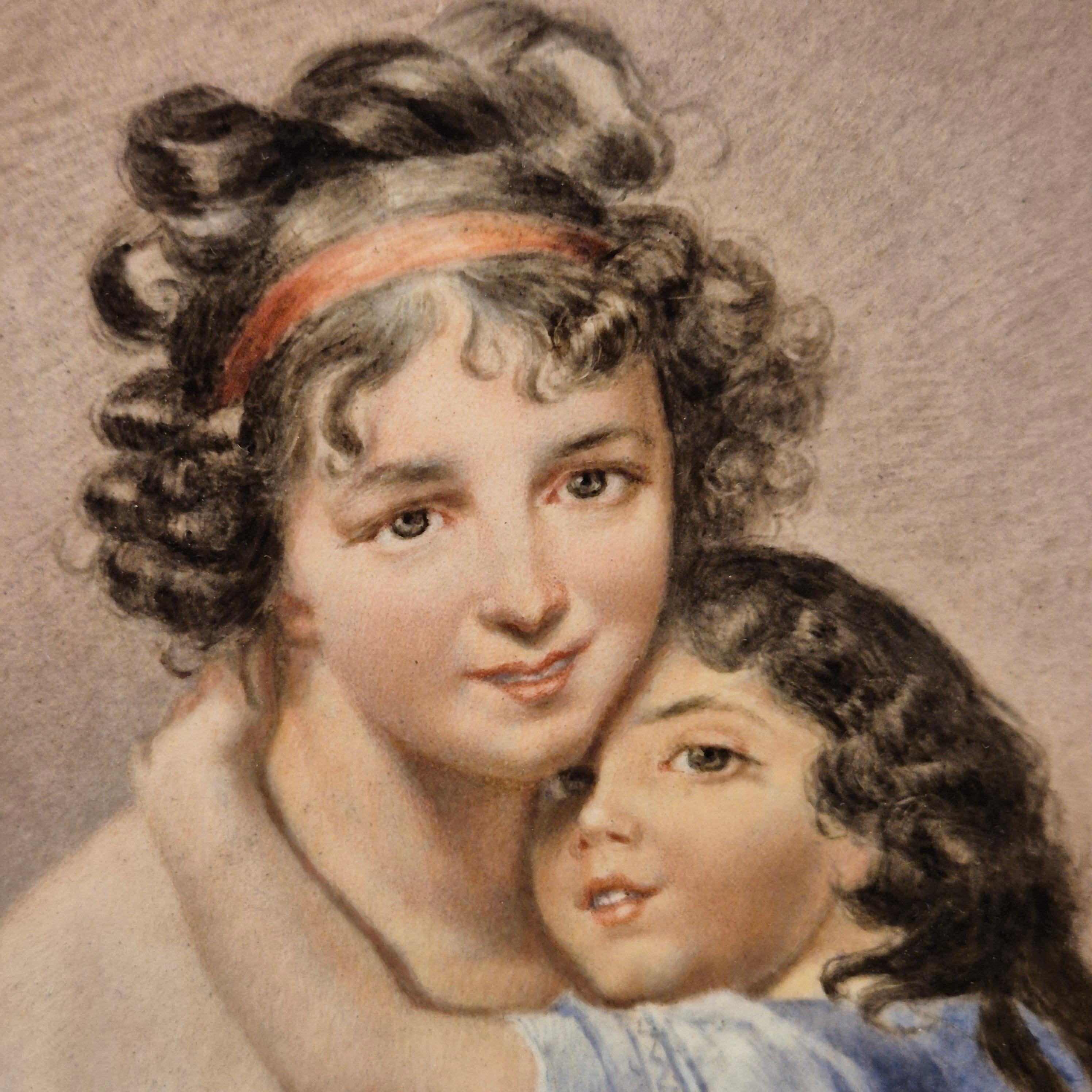 Français Tableau en porcelaine représentant Madame Vigée Le Brun et sa fille, 19e siècle en vente