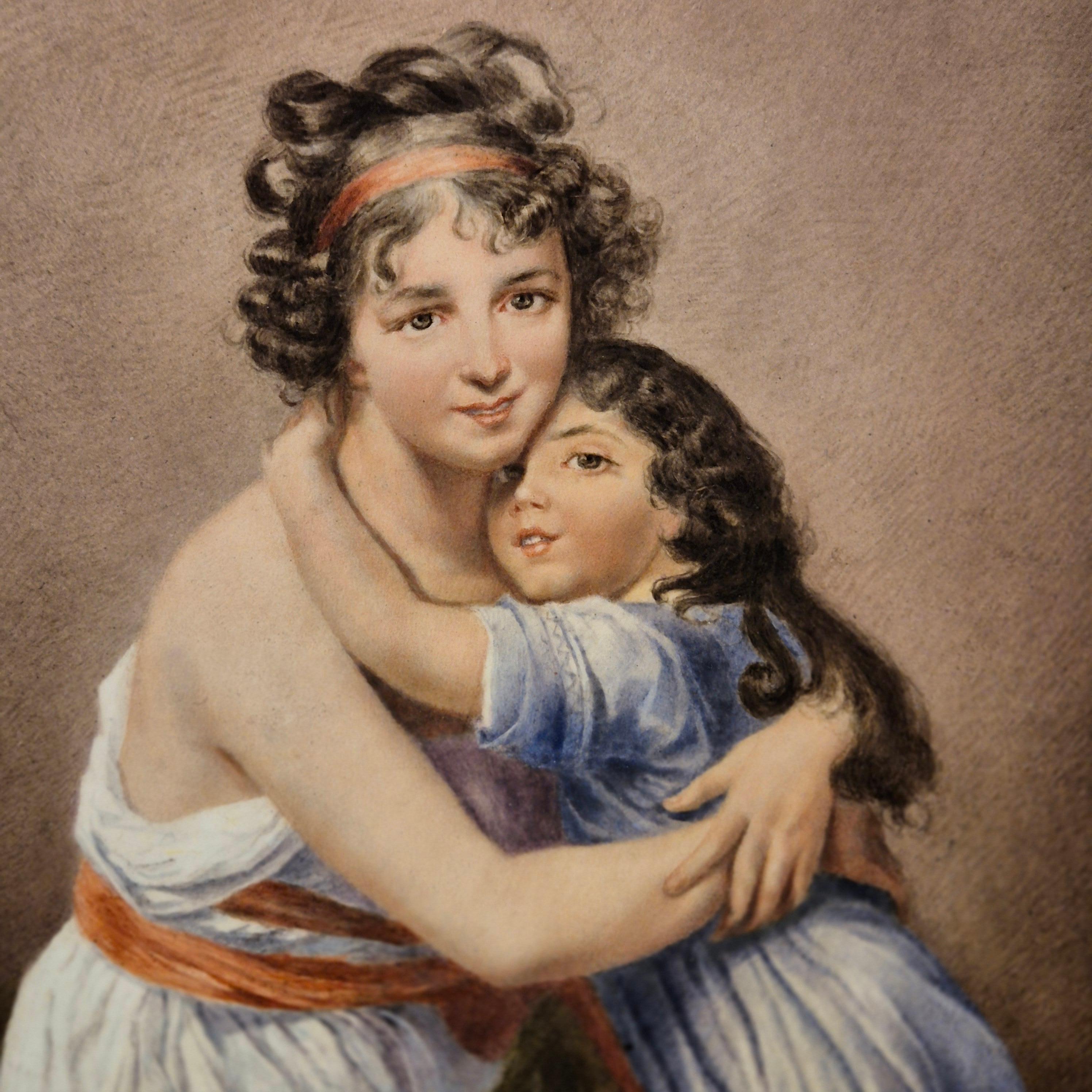 Tableau en porcelaine représentant Madame Vigée Le Brun et sa fille, 19e siècle Bon état - En vente à NICE, FR