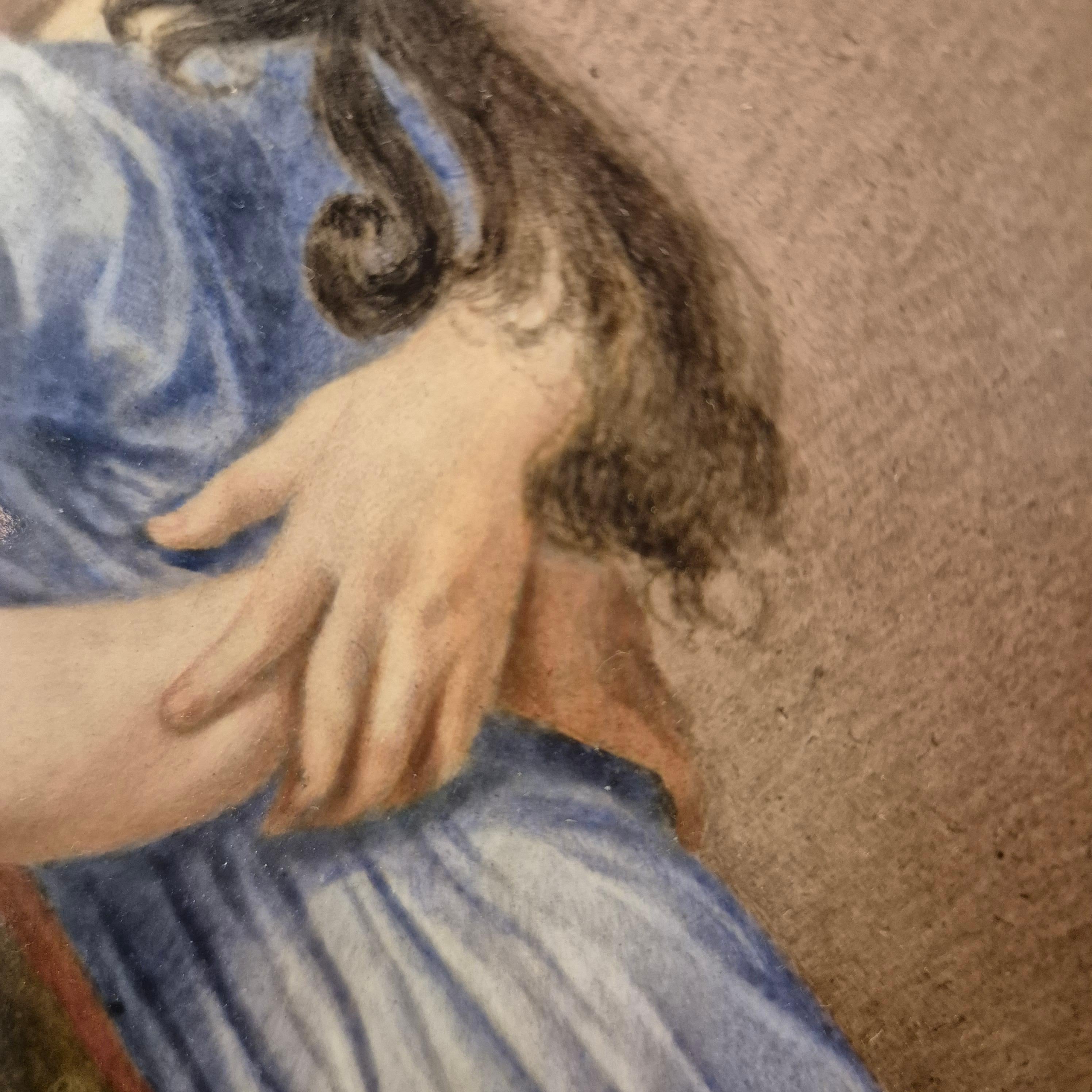 Porcelaine Tableau en porcelaine représentant Madame Vigée Le Brun et sa fille, 19e siècle en vente