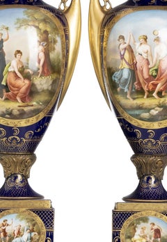 Porcelaine - Paire de vases avec couvercles, 80 cm (signés) - Royal Vienna, XIXe siècle