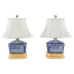 Porcelain Pair Table Lamps / Gilt Wood Base