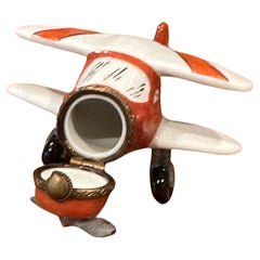 Porcelain Peint a la Main Vintage Airplane Trinket Box by Limoges