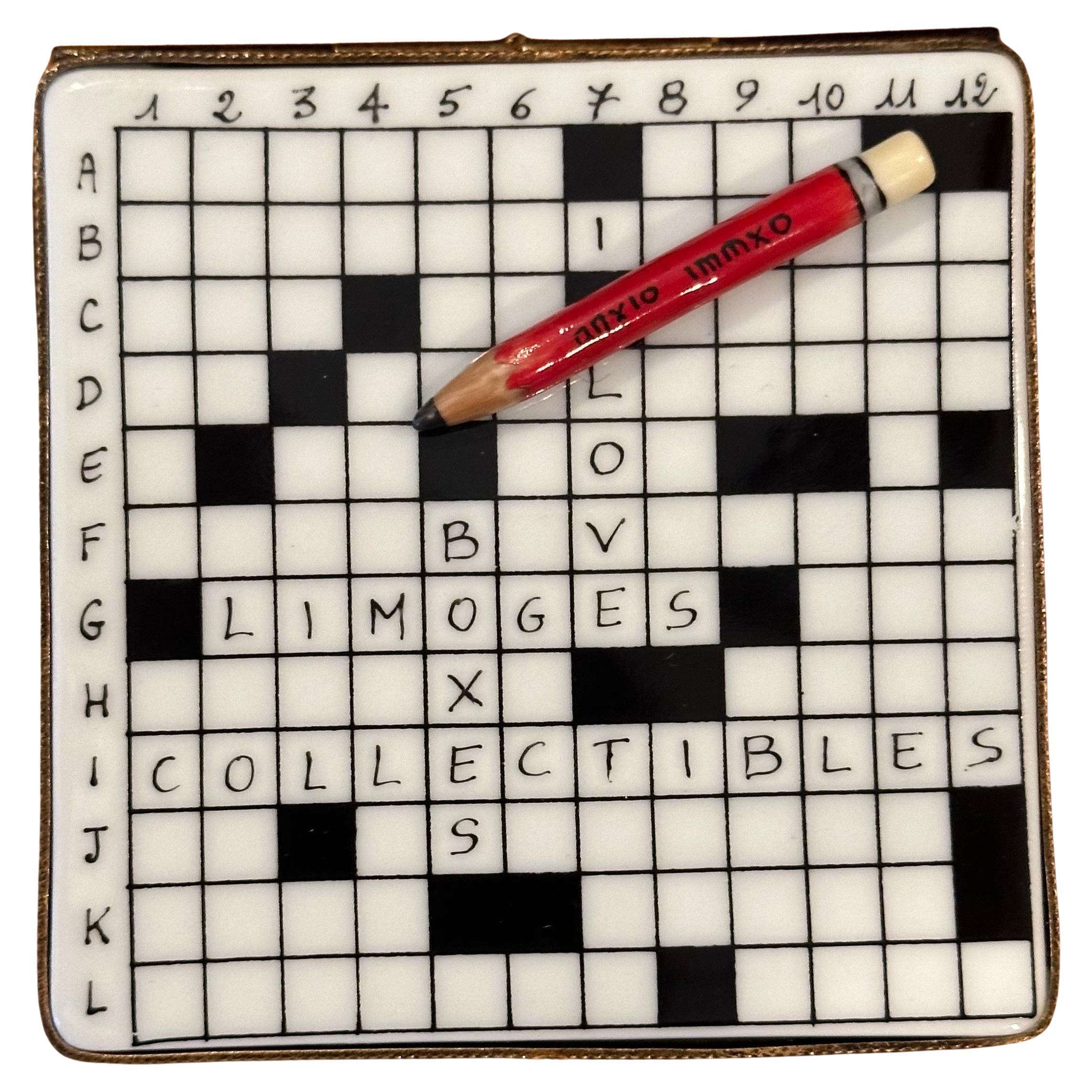 Porcelain Peint a la Main Vintage Crossword Puzzle Trinket Box by Limoges 9