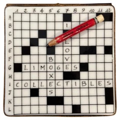 Porcelain Peint a la Main Vintage Crossword Puzzle Trinket Box by Limoges