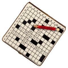 Porcelain Peint a la Main Vintage Crossword Puzzle Trinket Box by Limoges