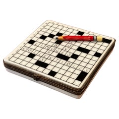 Porcelain Peint a la Main Vintage Crossword Puzzle Trinket Box by Limoges