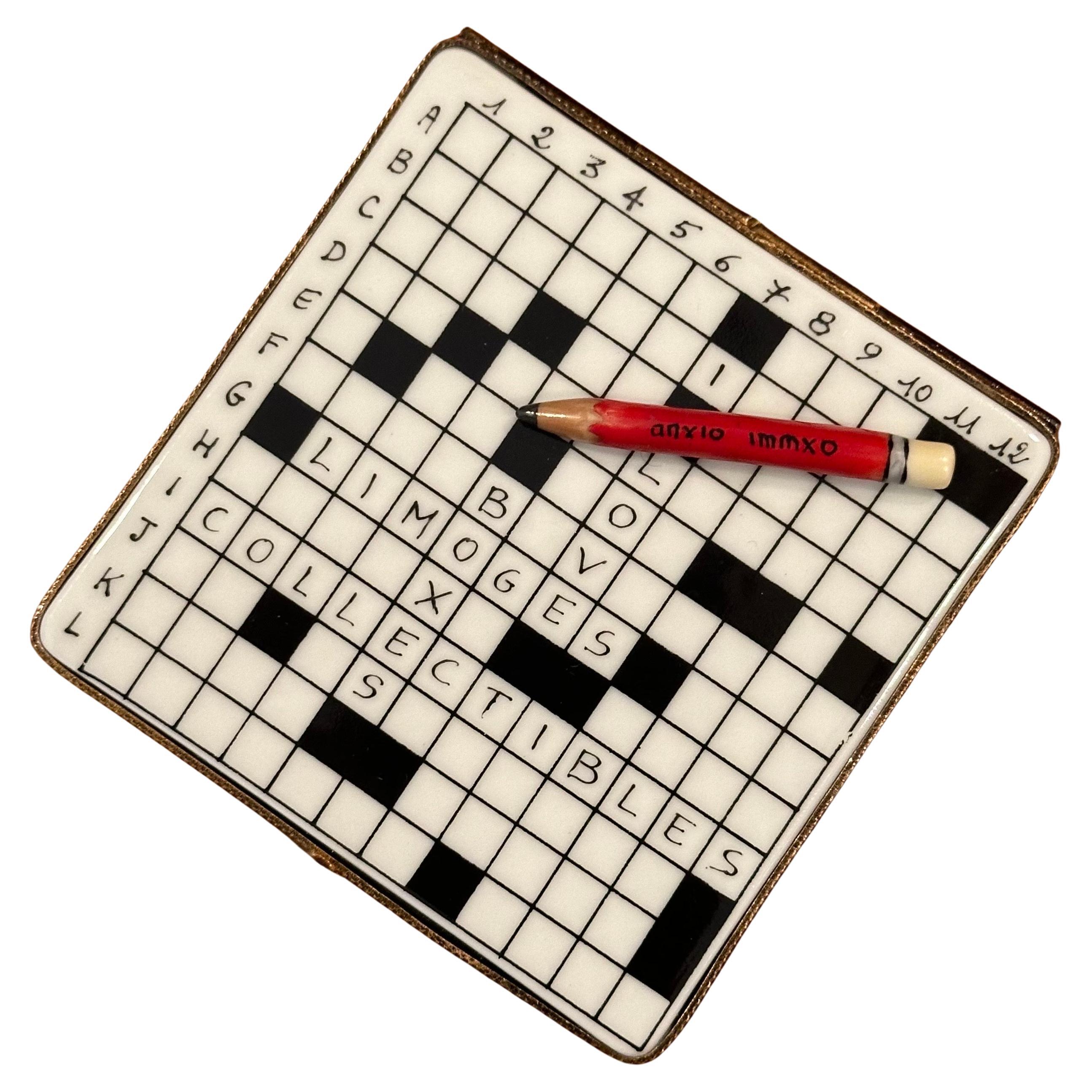 Hand-Painted Porcelain Peint a la Main Vintage Crossword Puzzle Trinket Box by Limoges