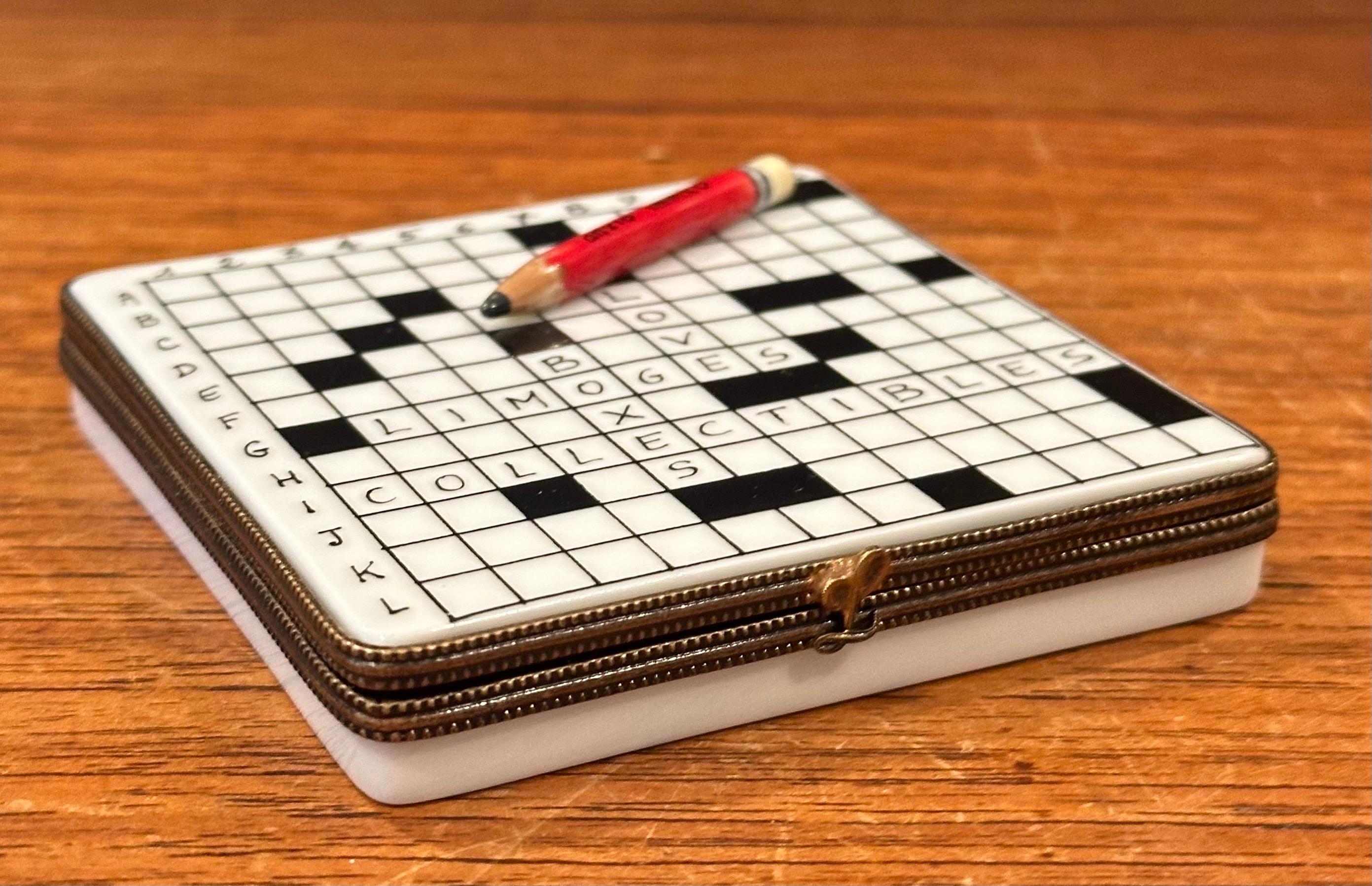 20th Century Porcelain Peint a la Main Vintage Crossword Puzzle Trinket Box by Limoges