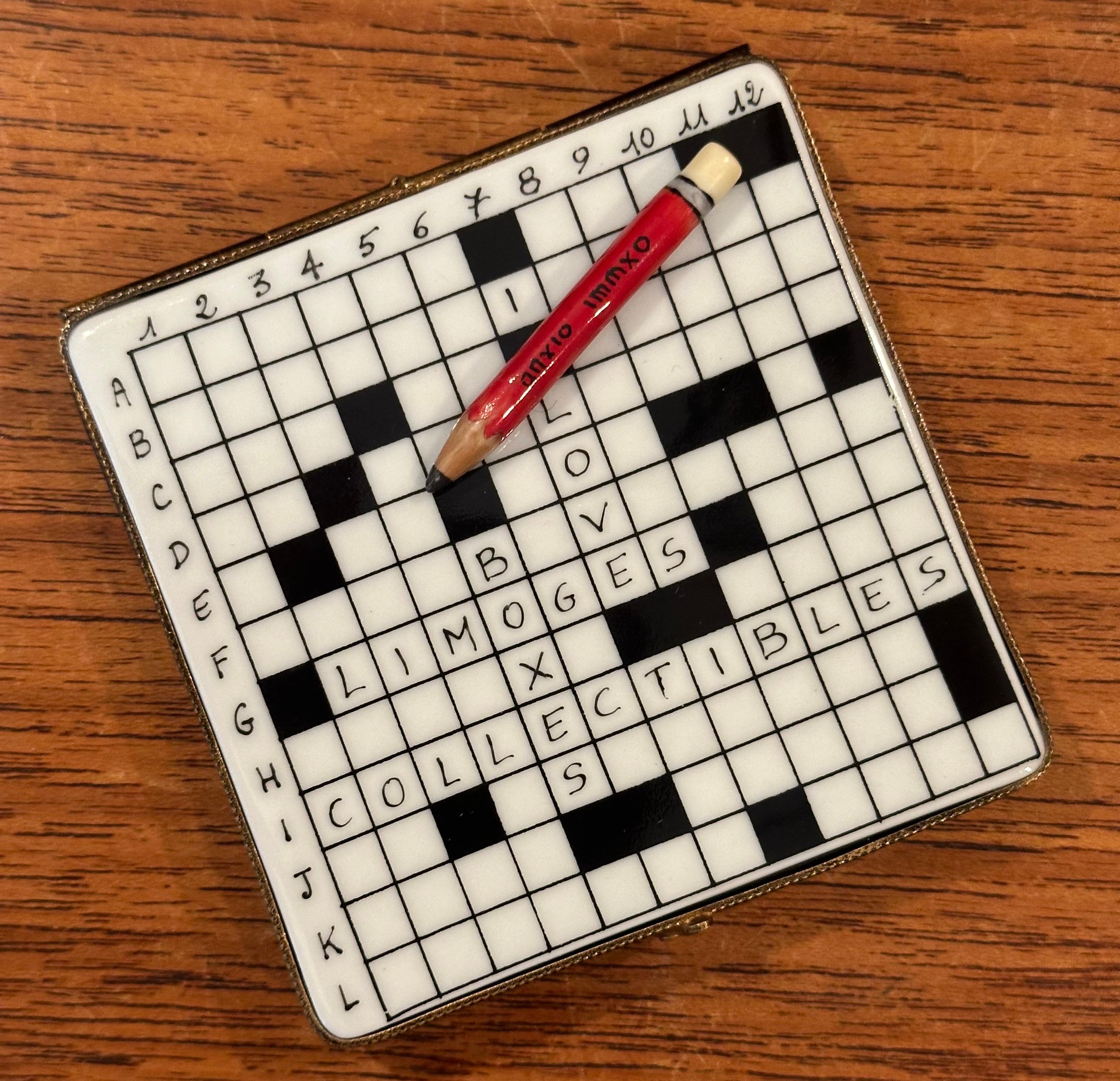 Porcelain Peint a la Main Vintage Crossword Puzzle Trinket Box by Limoges 1
