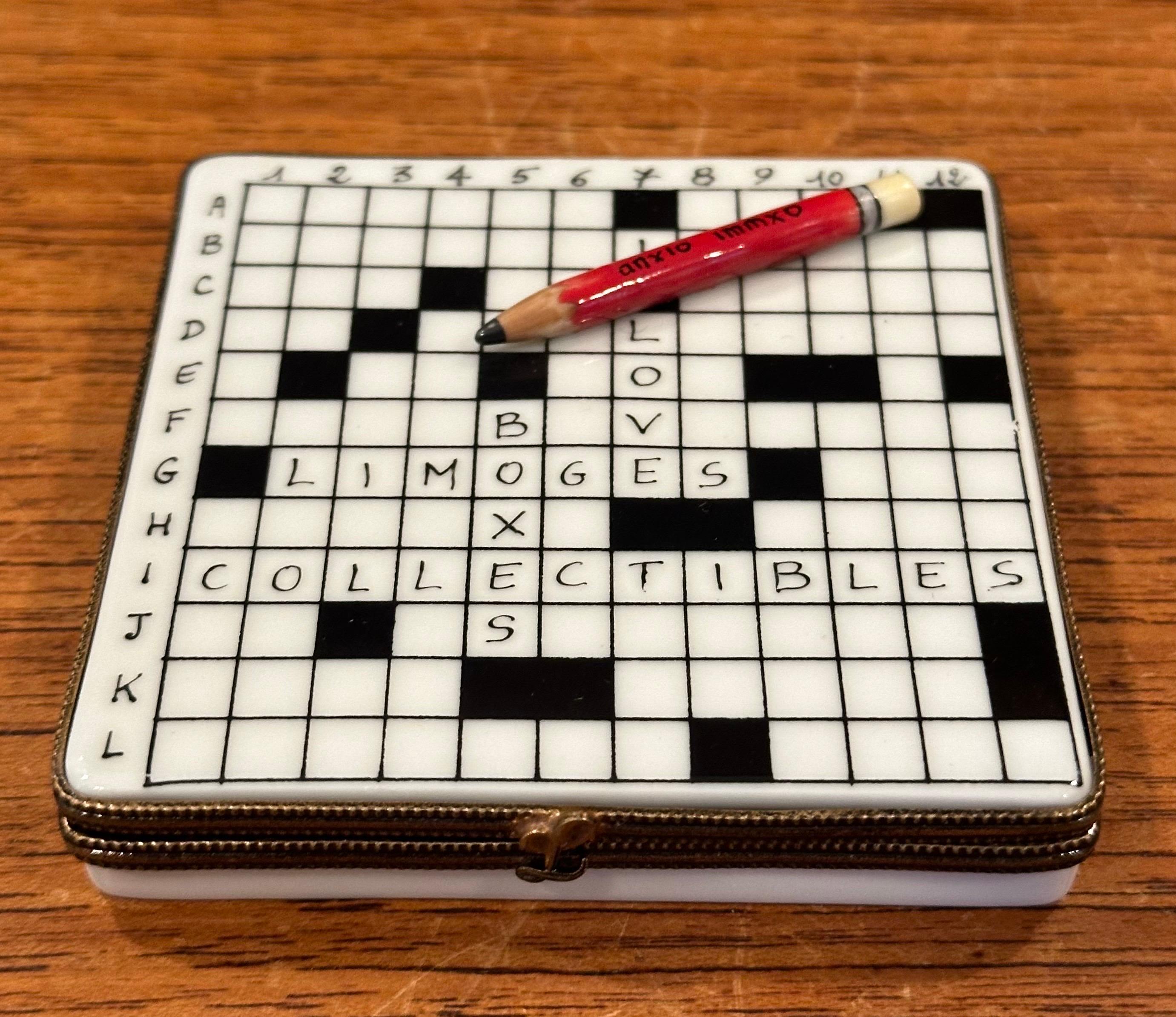 Porcelain Peint a la Main Vintage Crossword Puzzle Trinket Box by Limoges 3