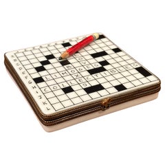 Porzellan Peint a la Main Vintage Crossword Puzzle Trinket Box von Limoges, Vintage