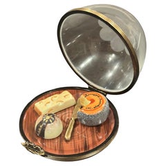 Porcelain Peint Main Vintage Cheese Board with Glass Dome Trinket Box by Limoges