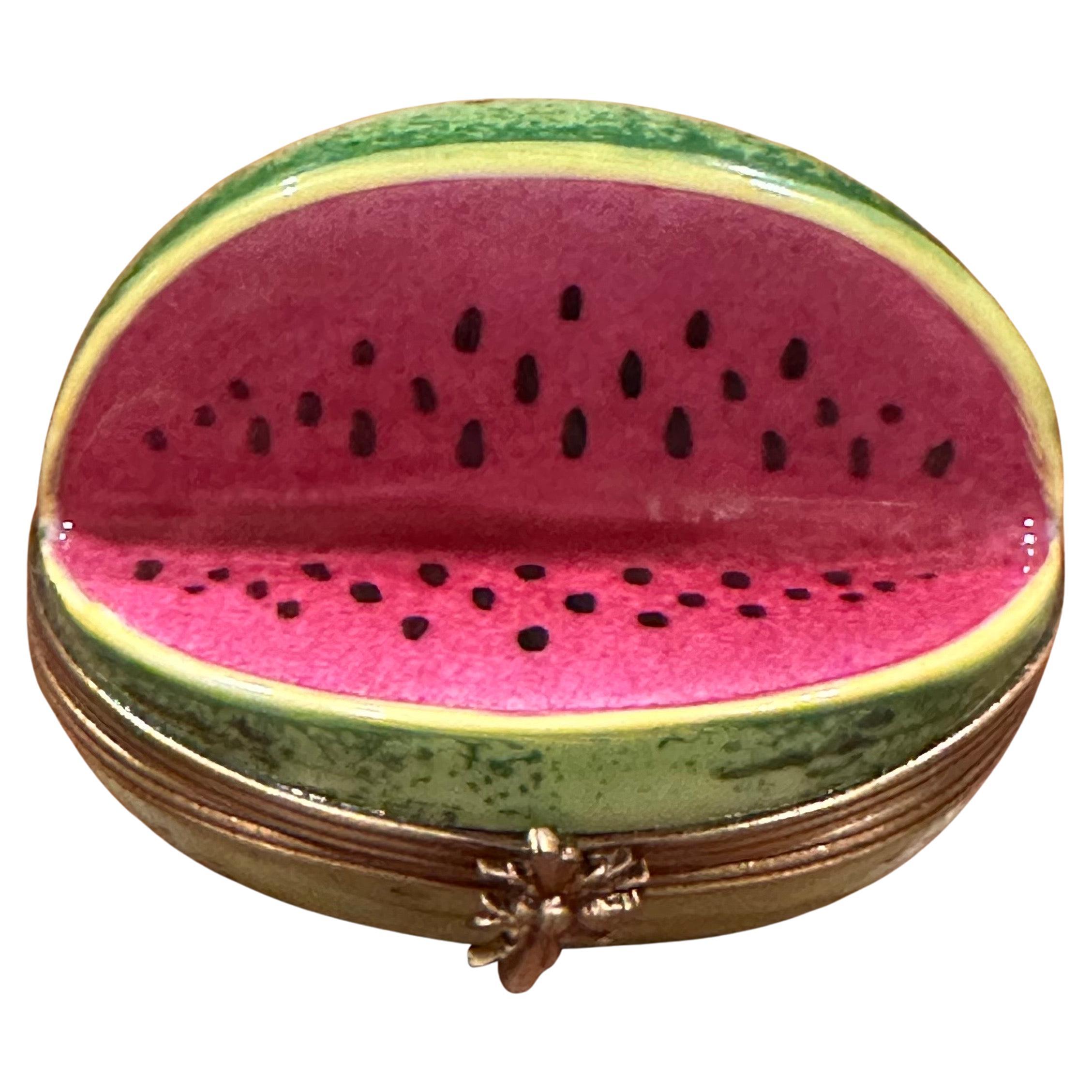 Caja de baratijas de porcelana Peint Main Vintage Cut Watermelon de Limoges Francés