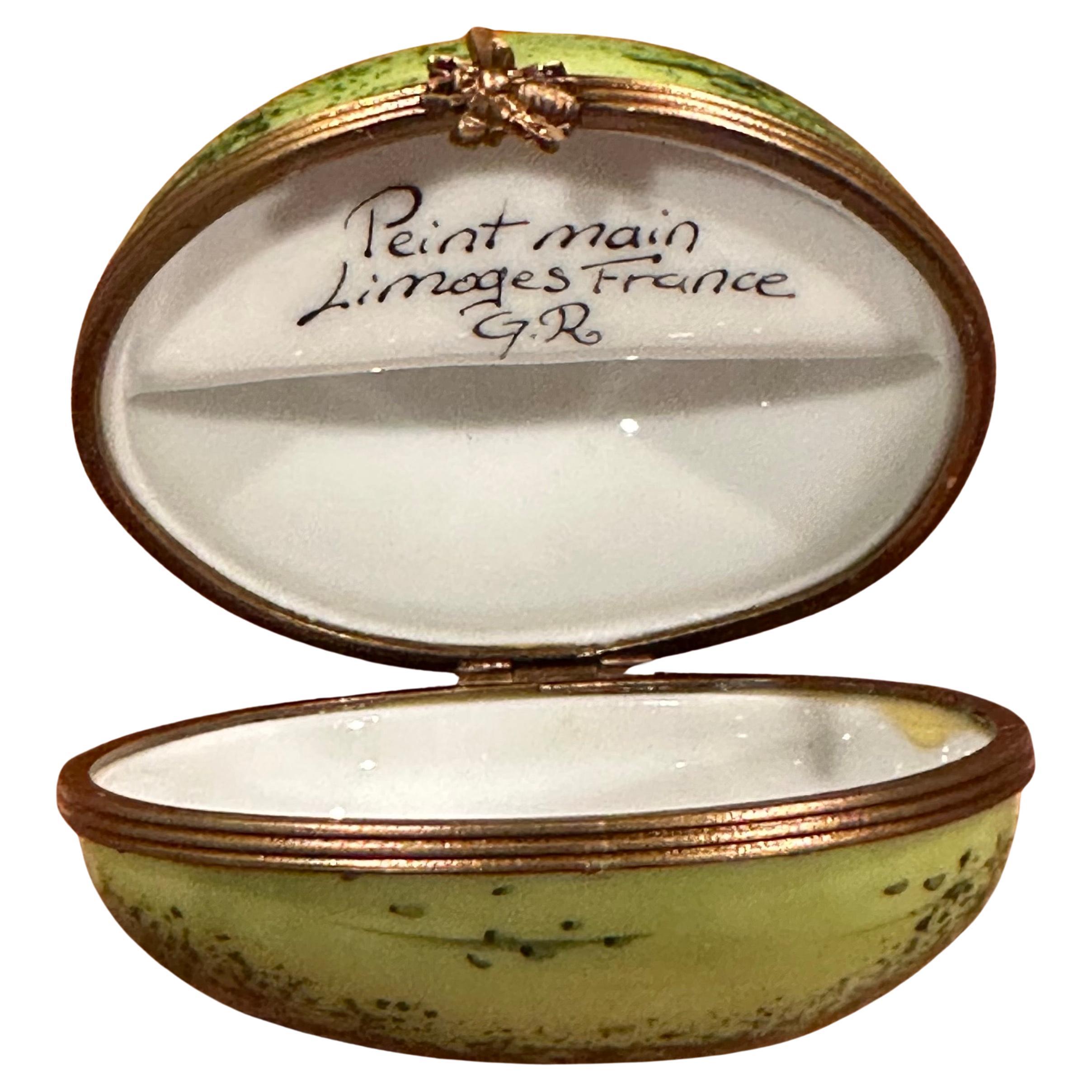 Caja de baratijas de porcelana Peint Main Vintage Cut Watermelon de Limoges Pintado a mano